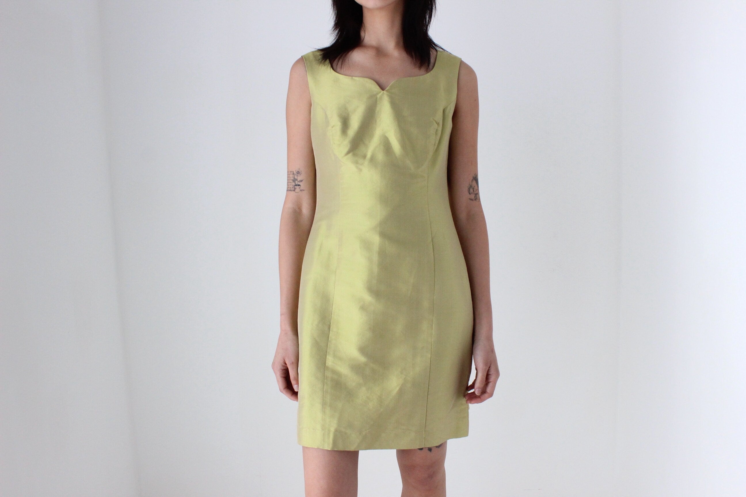 80s Iridescent Green Silk Holographic Mini Dress