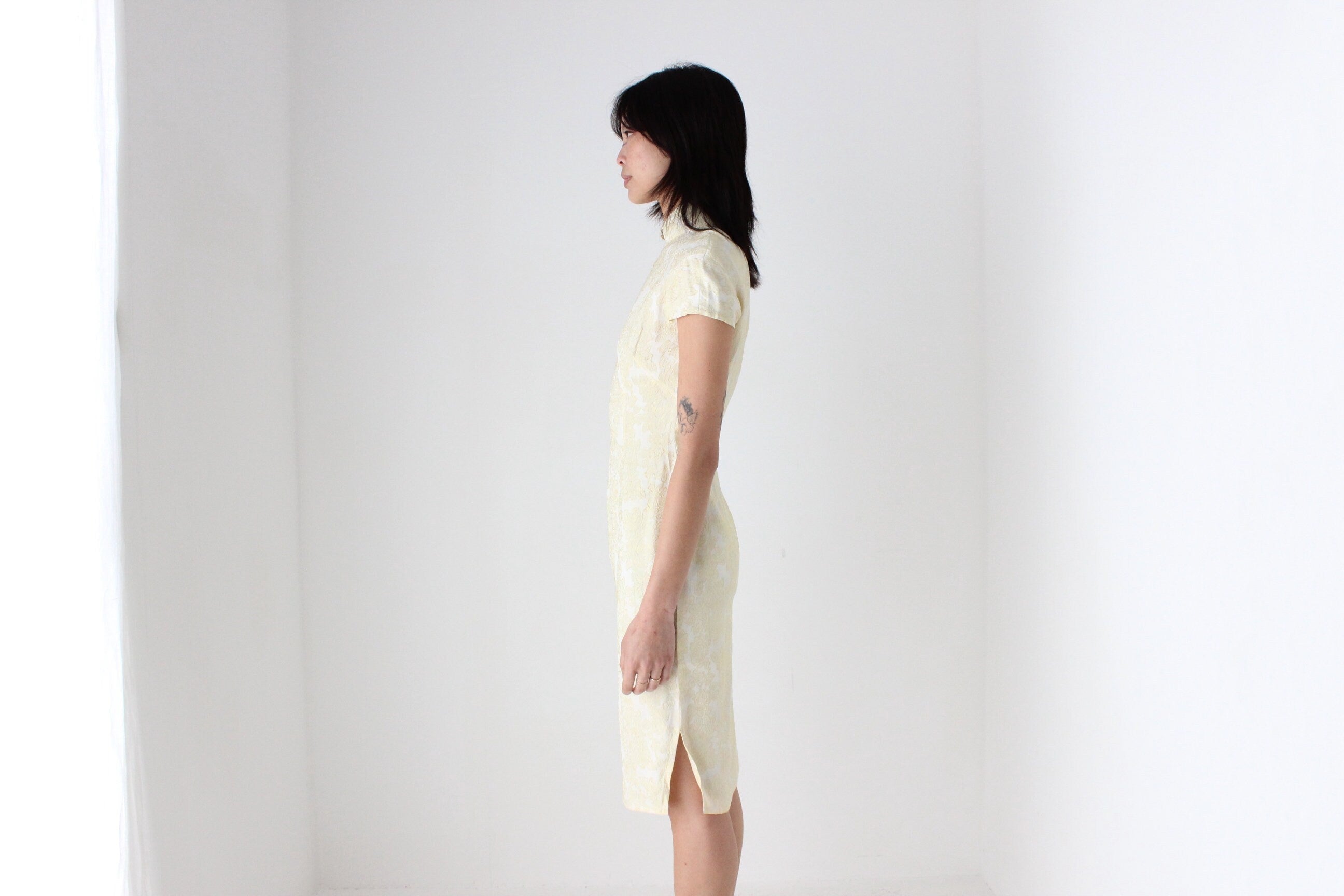 80s Custom Hong Kong Made Cheongsam Collar Fitted Dress