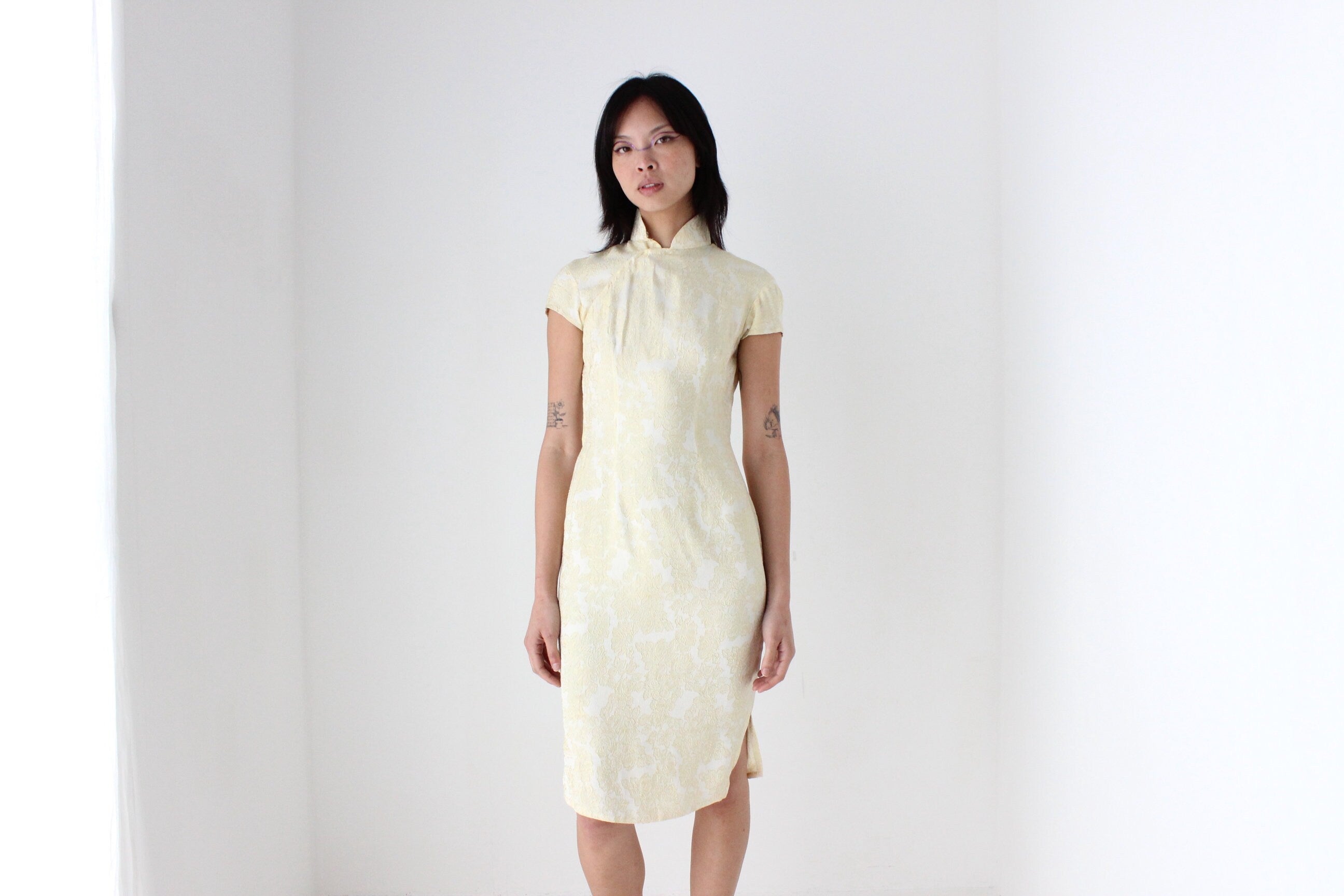 80s Custom Hong Kong Made Cheongsam Collar Fitted Dress