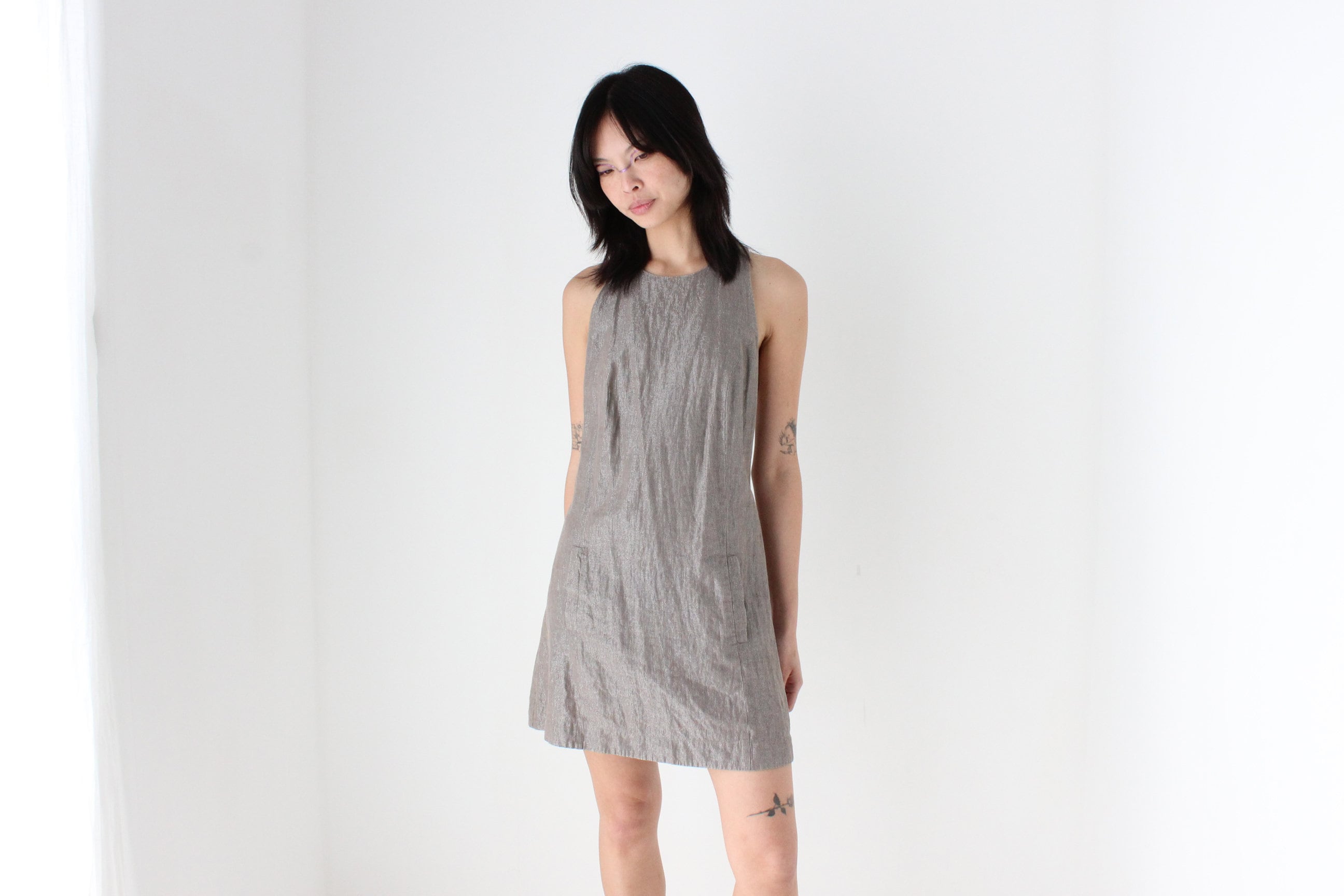 Y2K Topshop Metallic Linen Blend Understated Party Dress
