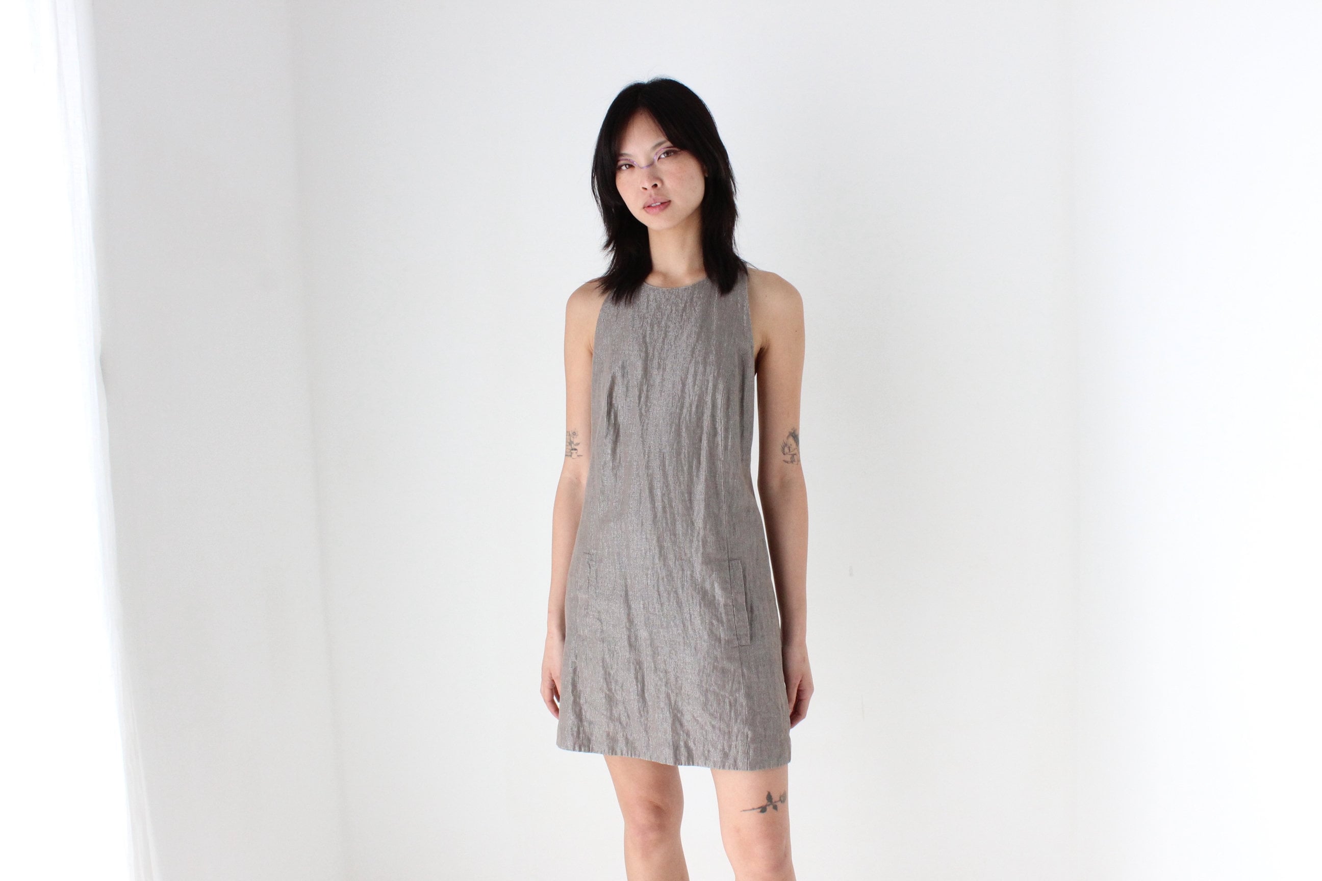 Y2K Topshop Metallic Linen Blend Understated Party Dress