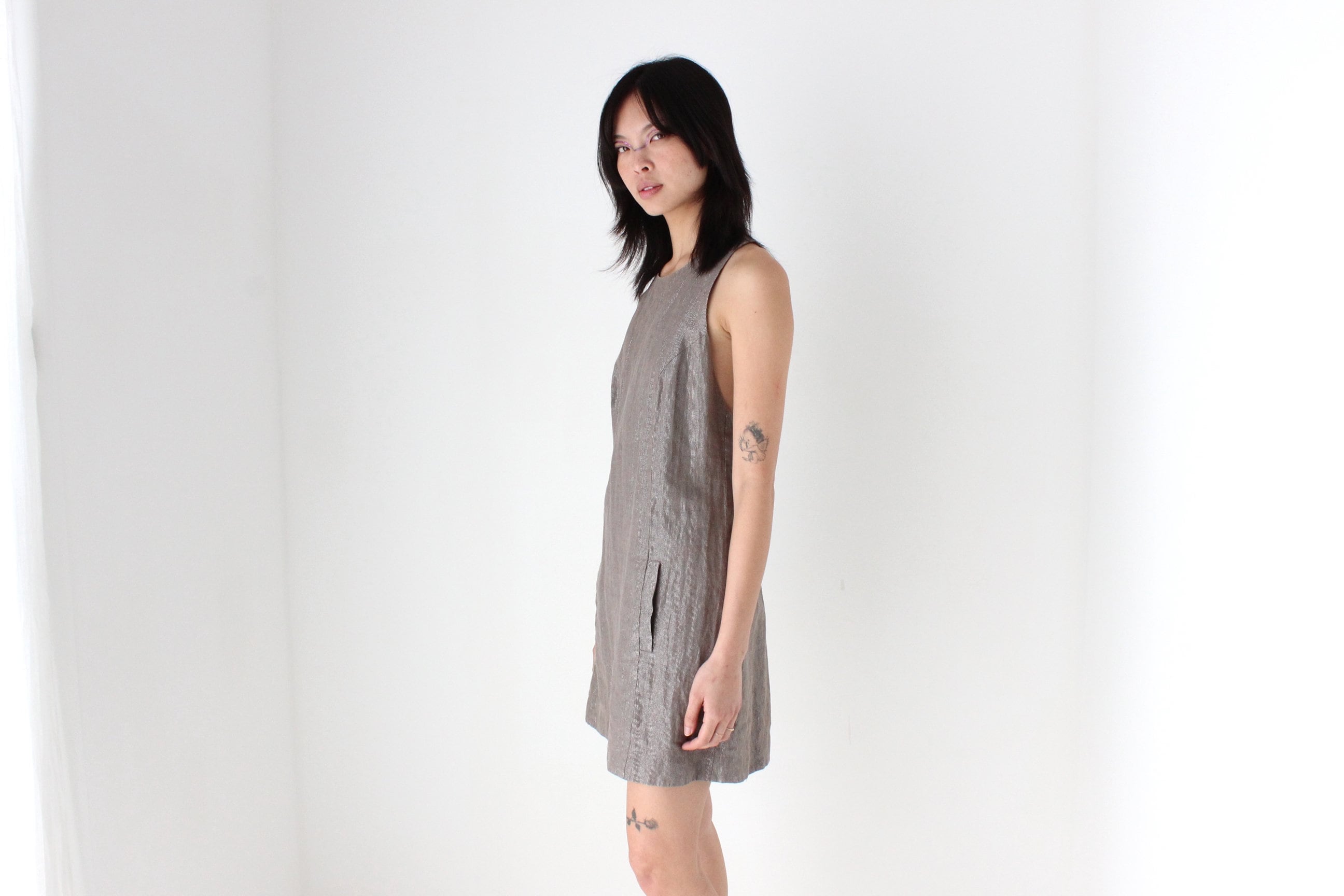 Y2K Topshop Metallic Linen Blend Understated Party Dress