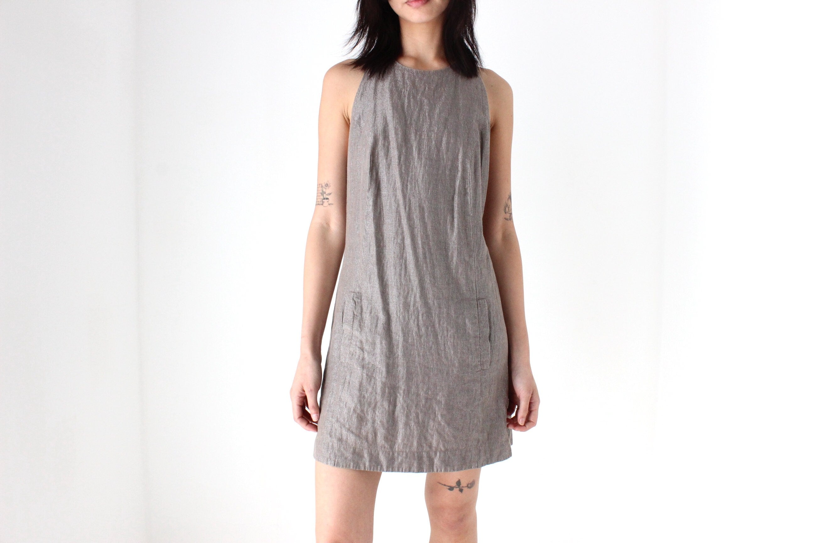 Y2K Topshop Metallic Linen Blend Understated Party Dress
