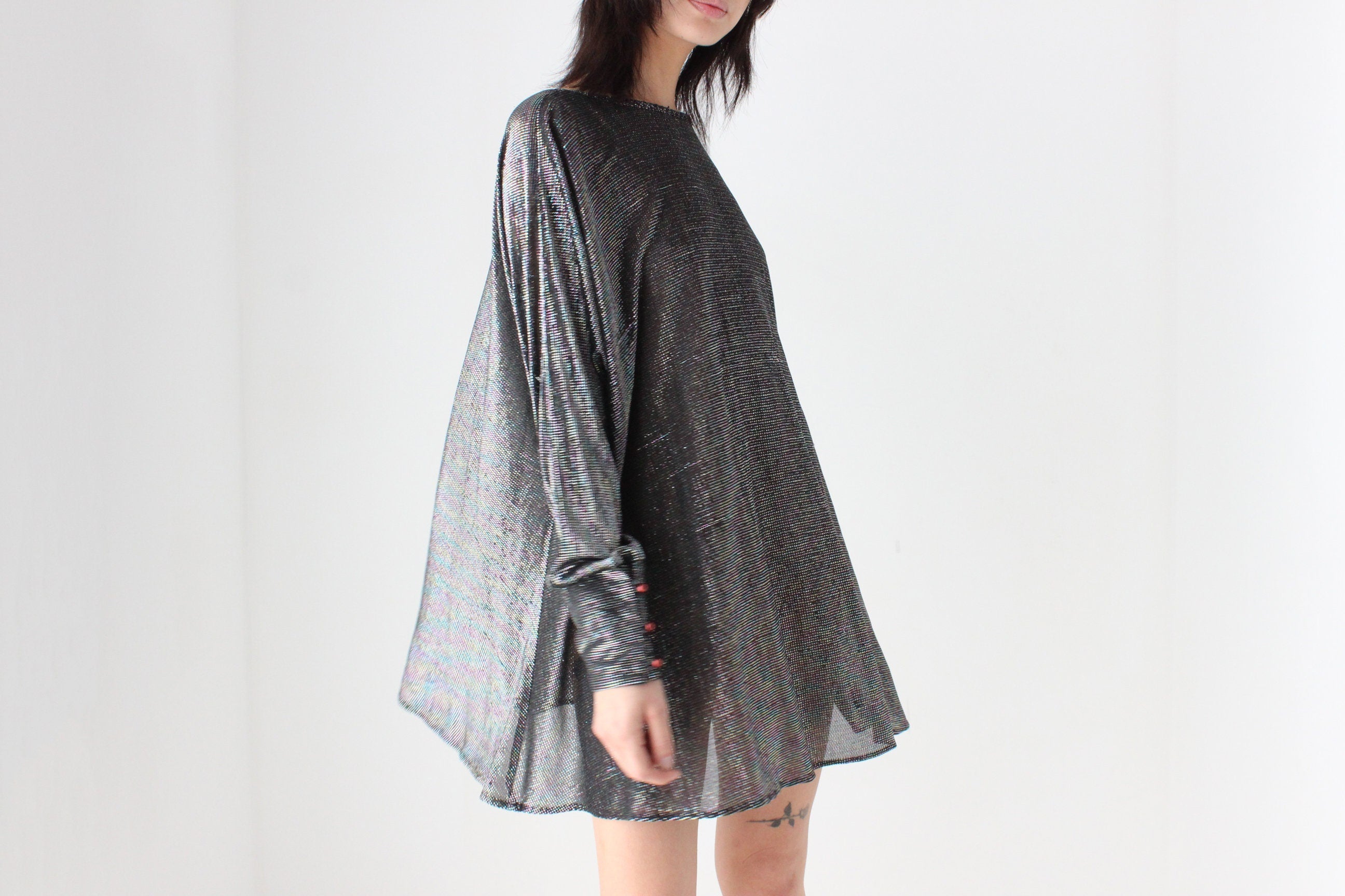 70s Studio 54 Metallic Glam Disco Batwing Mini Dress