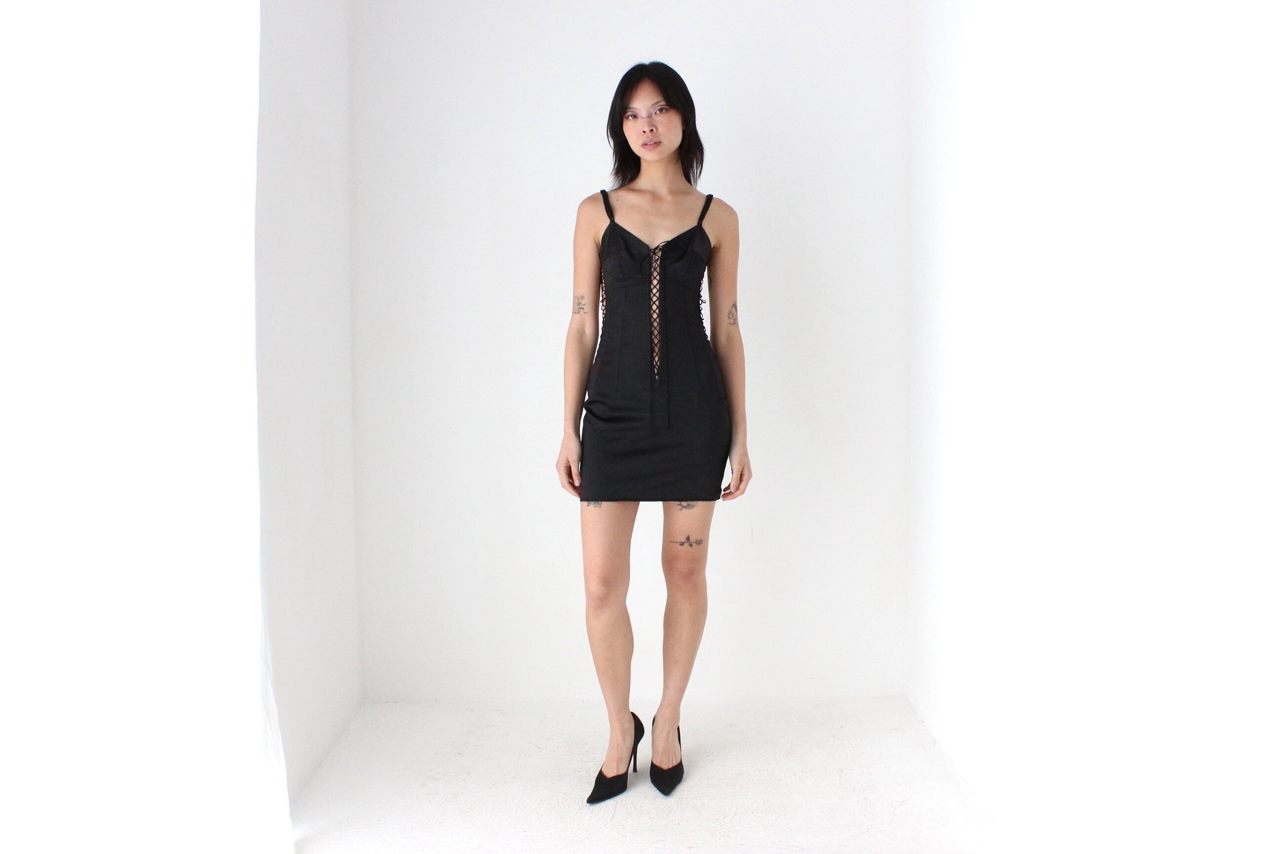 2003 Archival DOLCE & GABBANA Stretch Silk Satin Lace Up Corset Dress