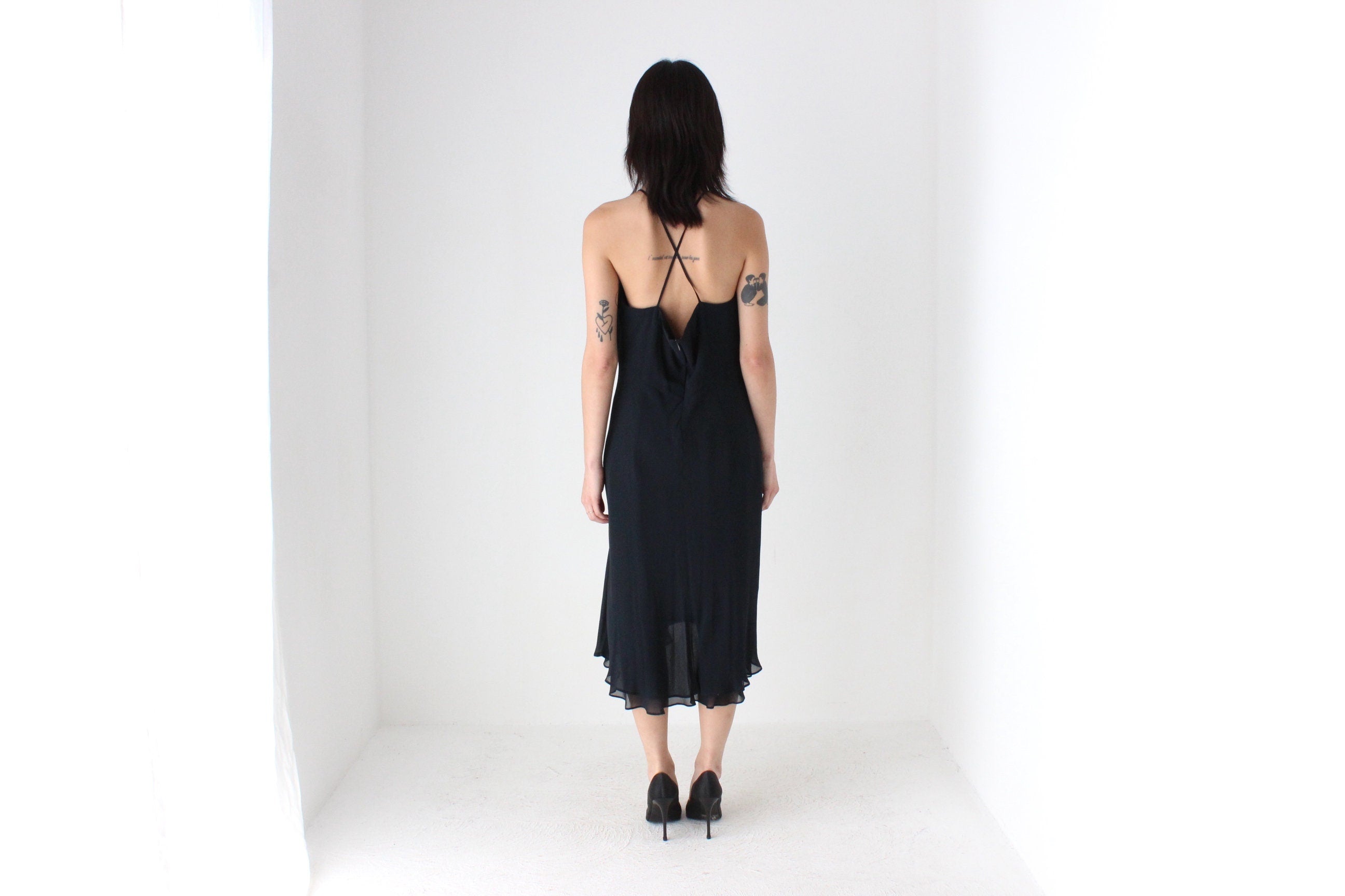 Y2K Pure Silk Georgette Halter Dress w/ Beading