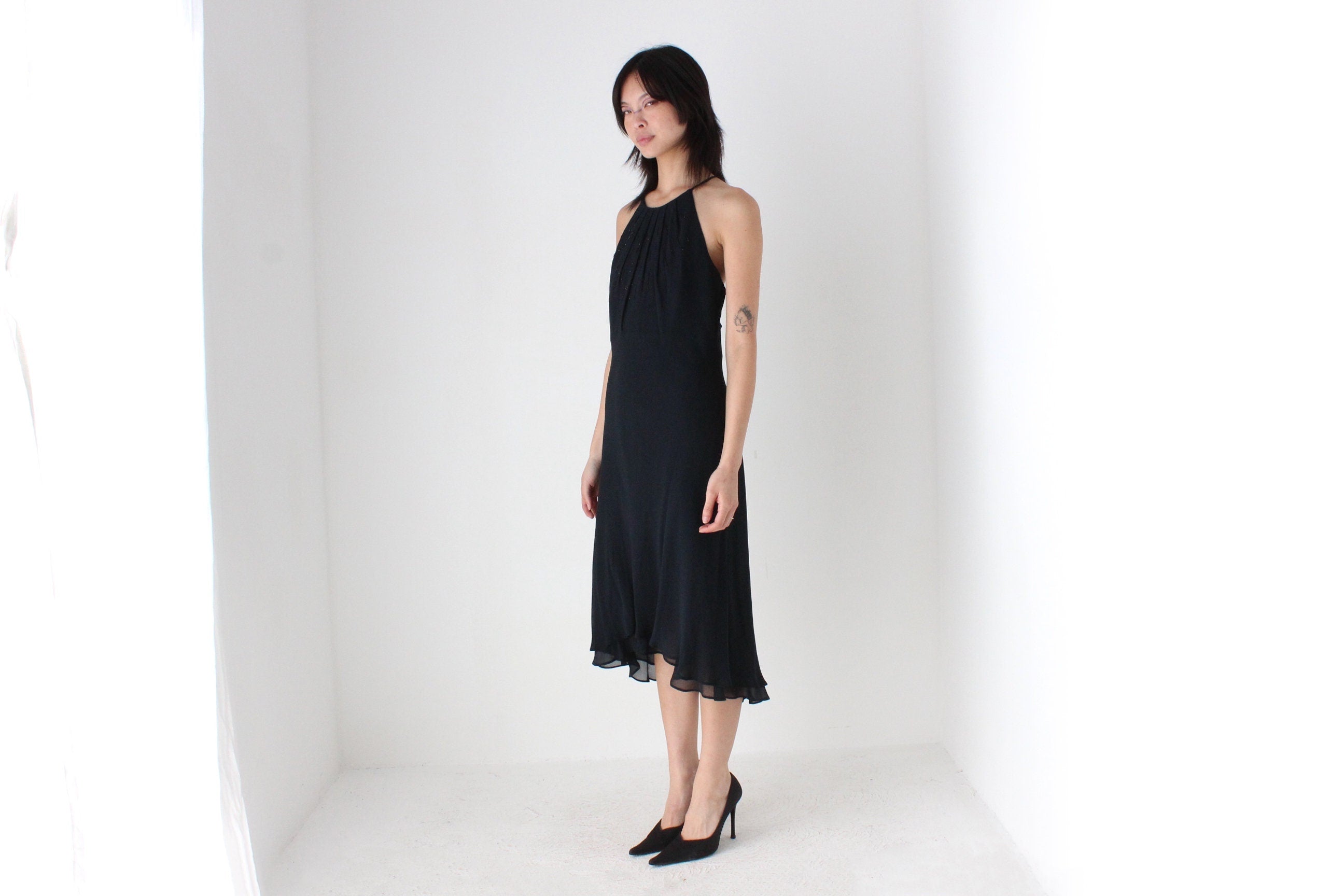 Y2K Pure Silk Georgette Halter Dress w/ Beading