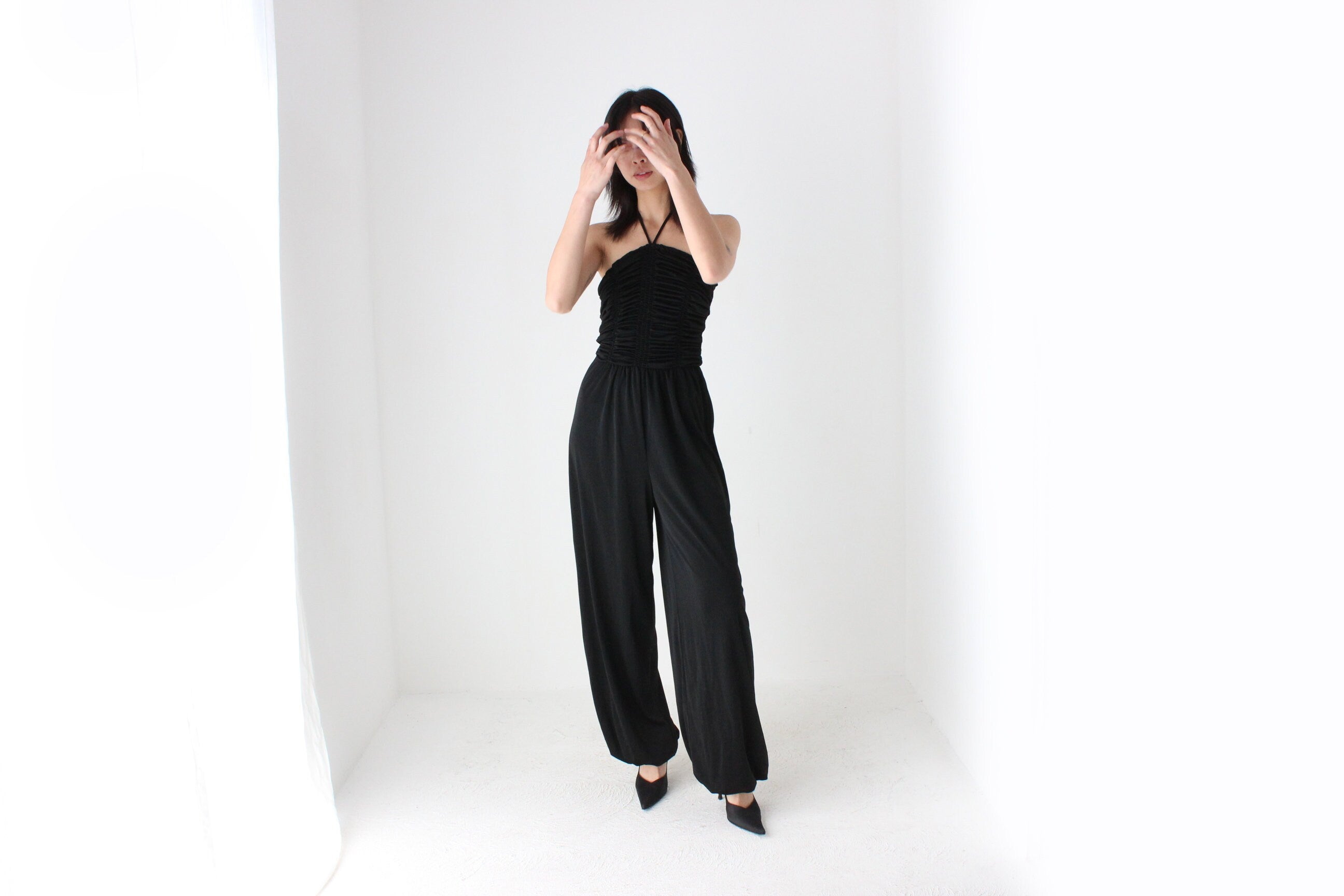 70s Ruched Halter Neck Harem Disco Studio 54 Jumpsuit
