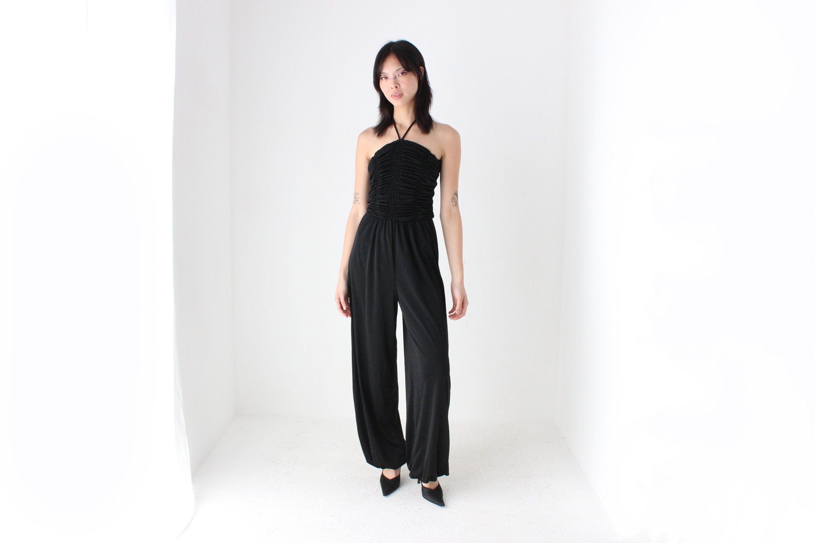 70s Ruched Halter Neck Harem Disco Studio 54 Jumpsuit