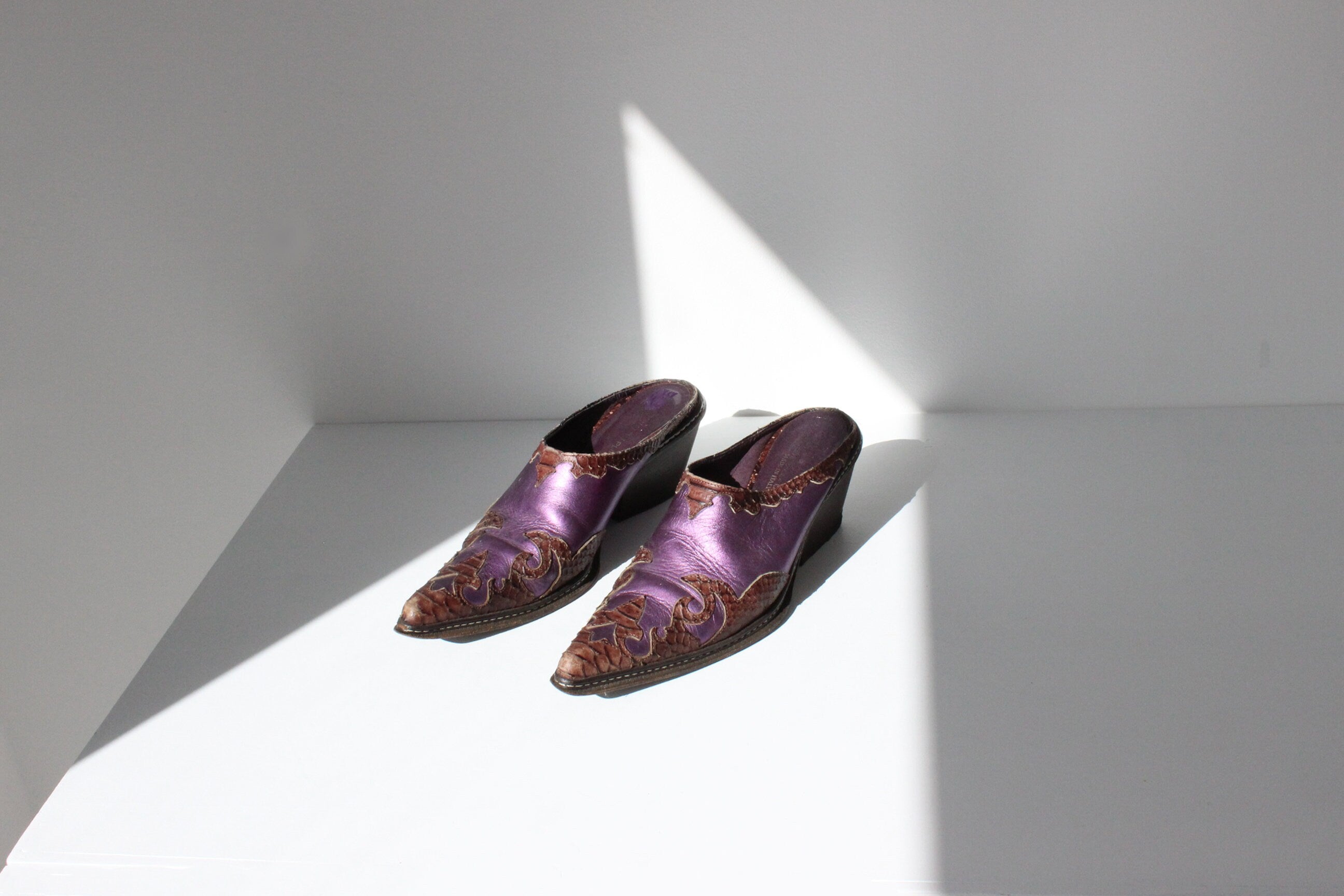 80s Donald Pliner Metallic Maximalist Leather Western Mules ~ Euro 40