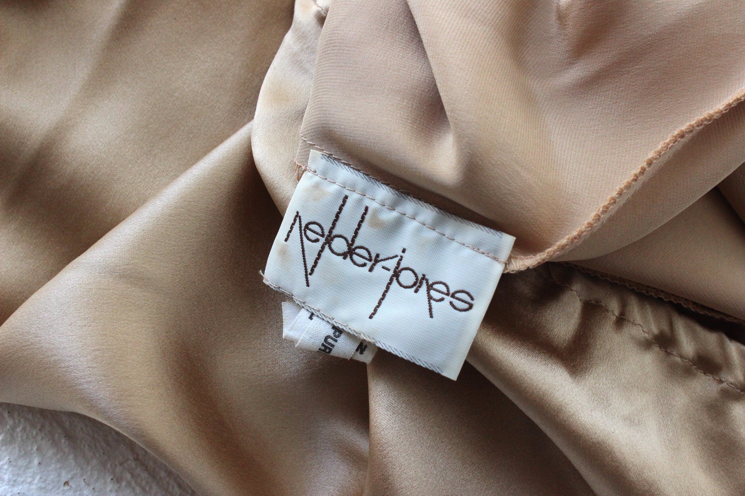 80s Pure Silk Neutral Nude Gold Bias Cut Maxi Skirt w/ Train