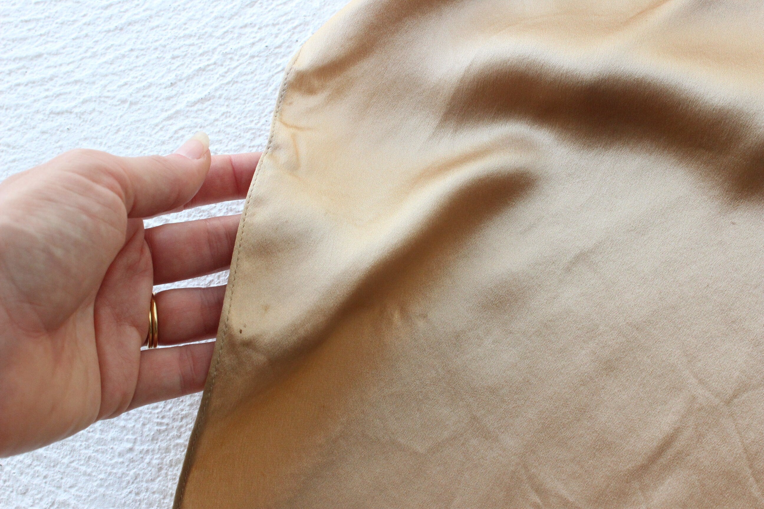 80s Pure Silk Neutral Nude Gold Bias Cut Maxi Skirt w/ Train