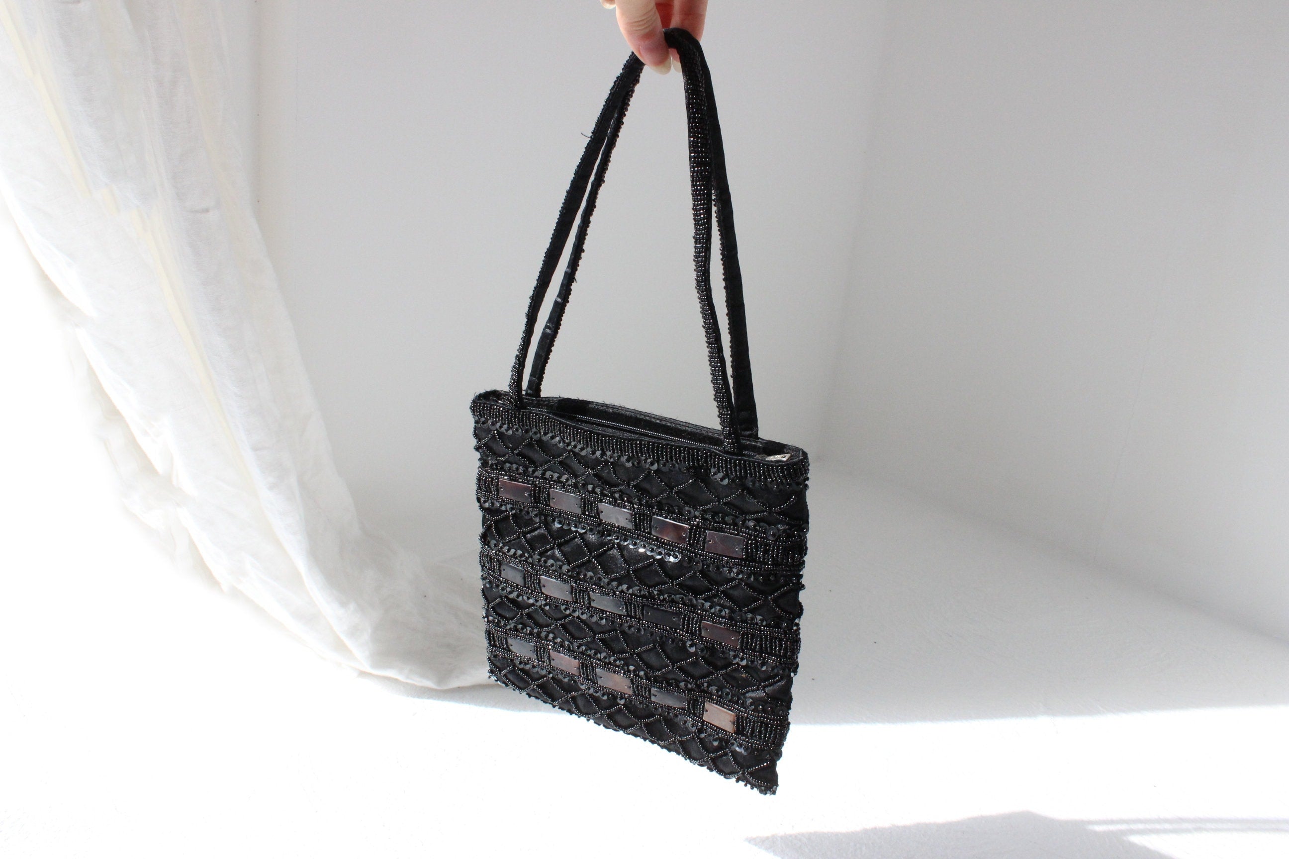 Y2K Small Black Sequin Beaded Evening Bag