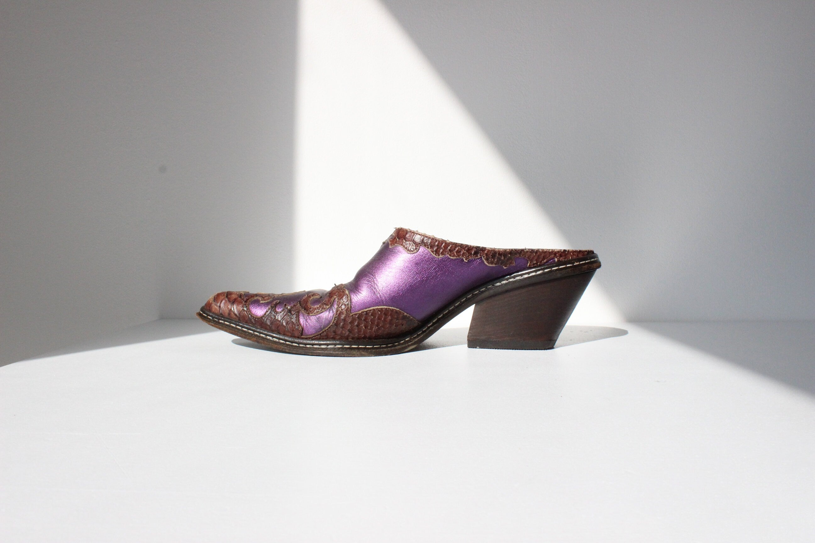 80s Donald Pliner Metallic Maximalist Leather Western Mules ~ Euro 40