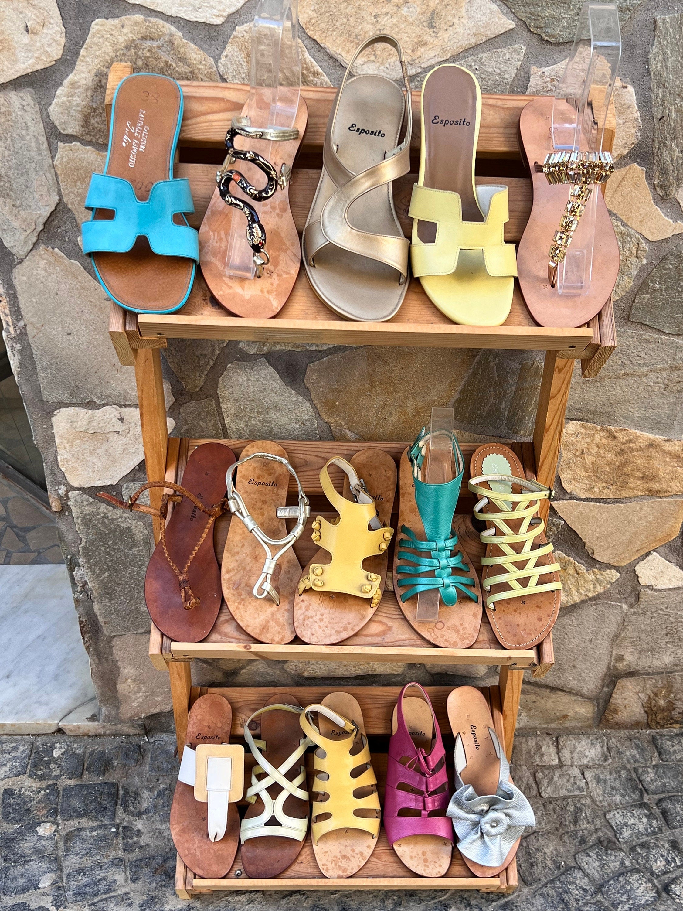 Custom Hand Made Italian L'Artiginale Orange Leather T-Bar Sandals ~ Euro 39.5