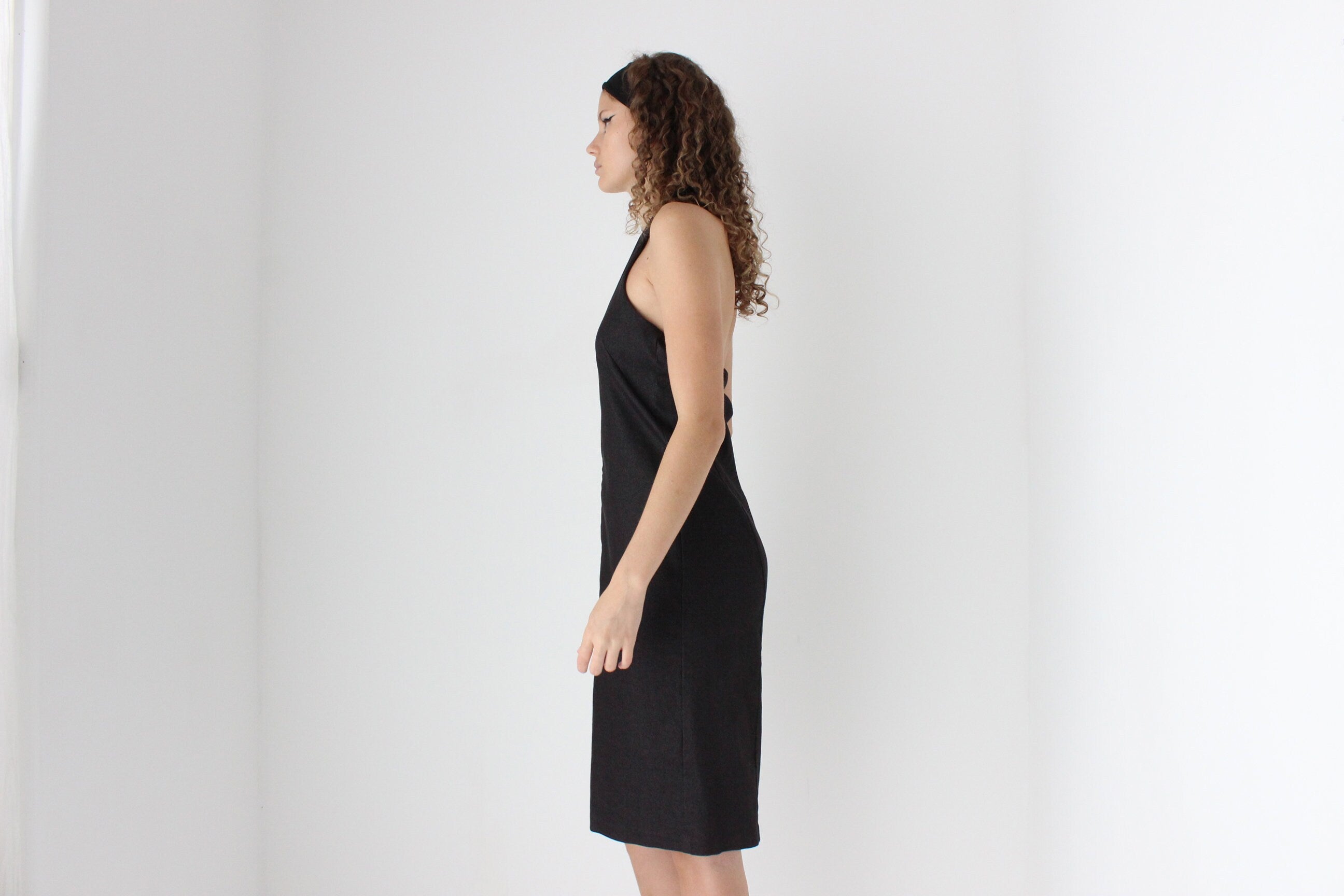 Y2K Charcoal Denim Zip Front Halter Dress