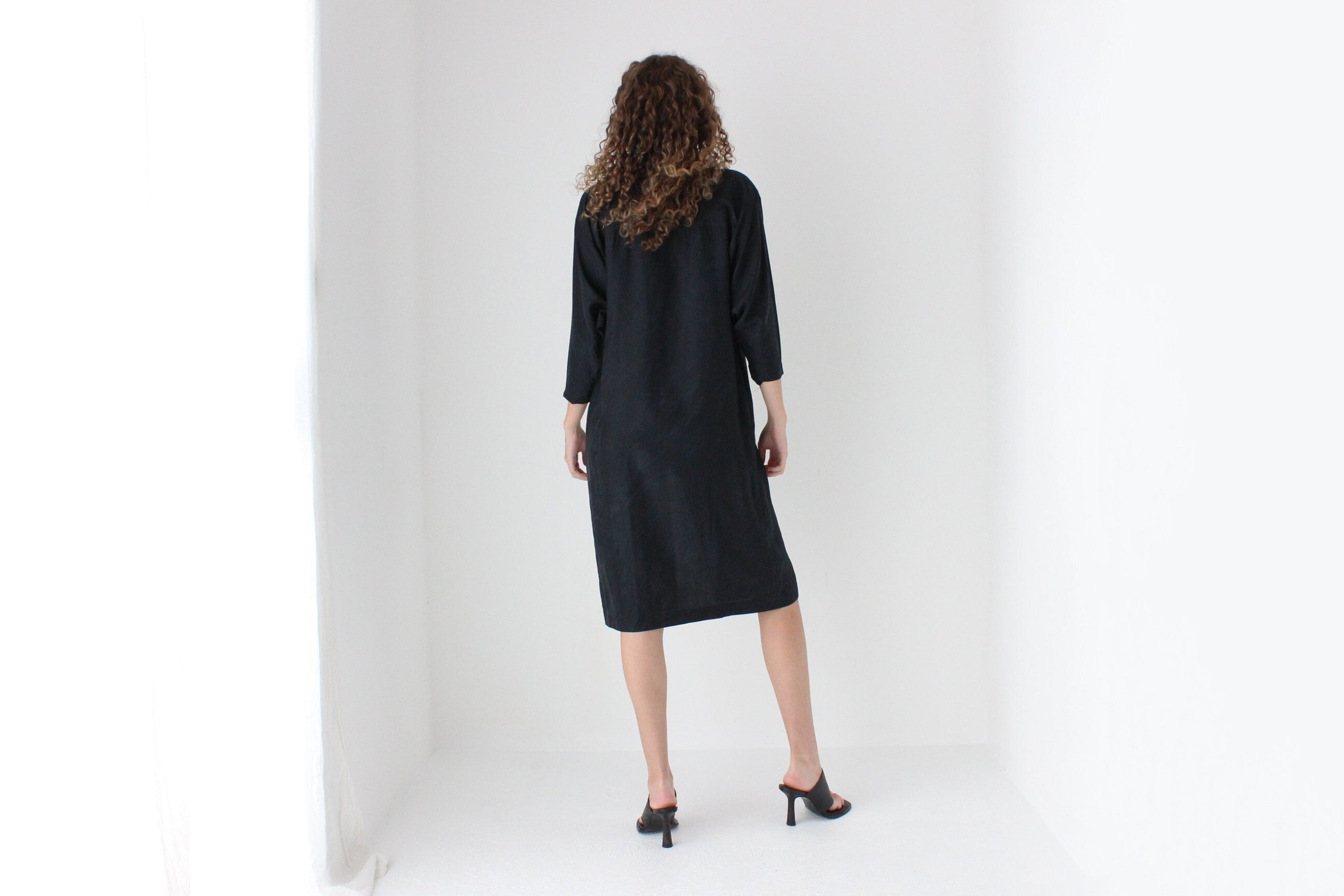 80s Washed Silk Relaxed 'Trench Coat' Dress