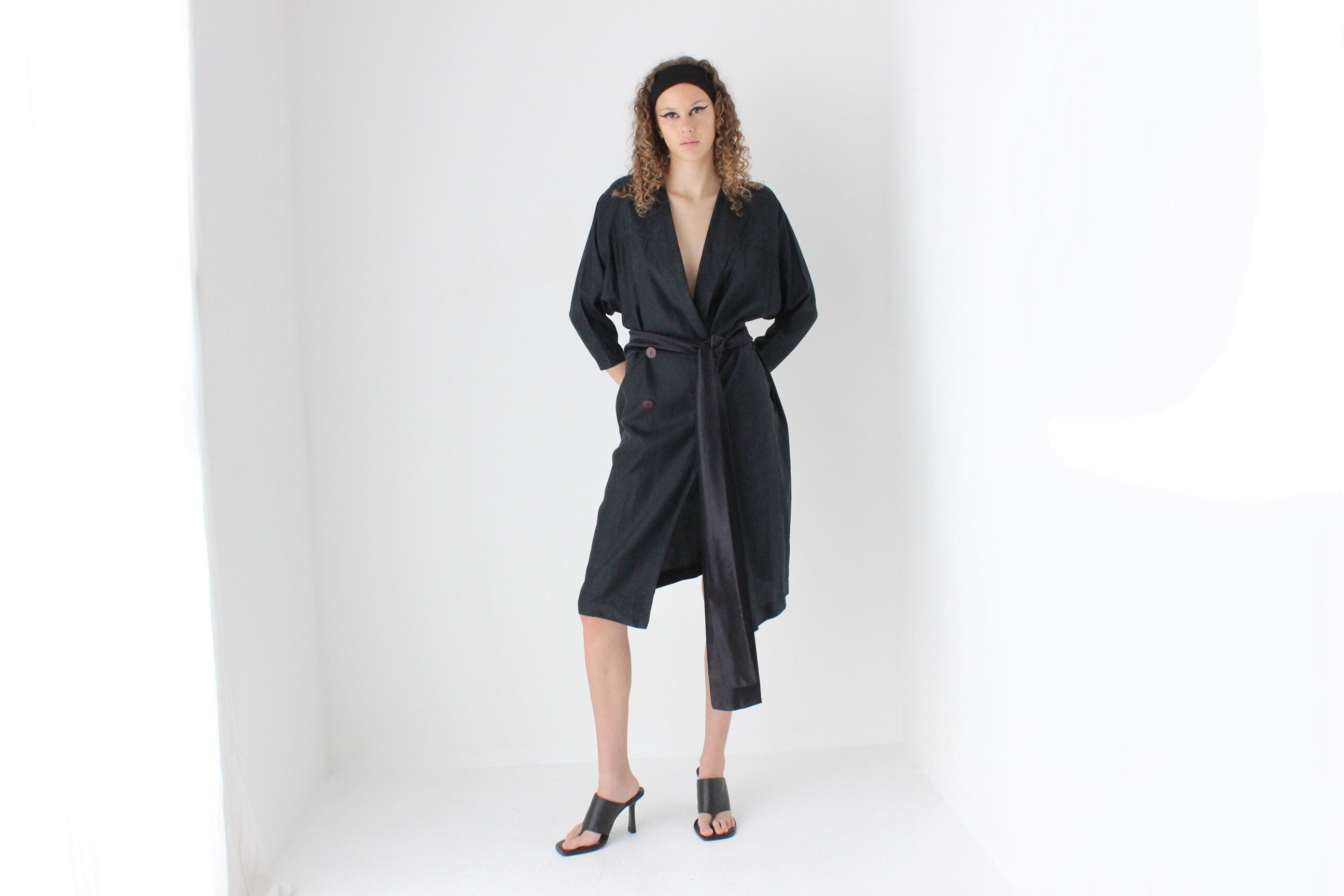 80s Washed Silk Relaxed 'Trench Coat' Dress
