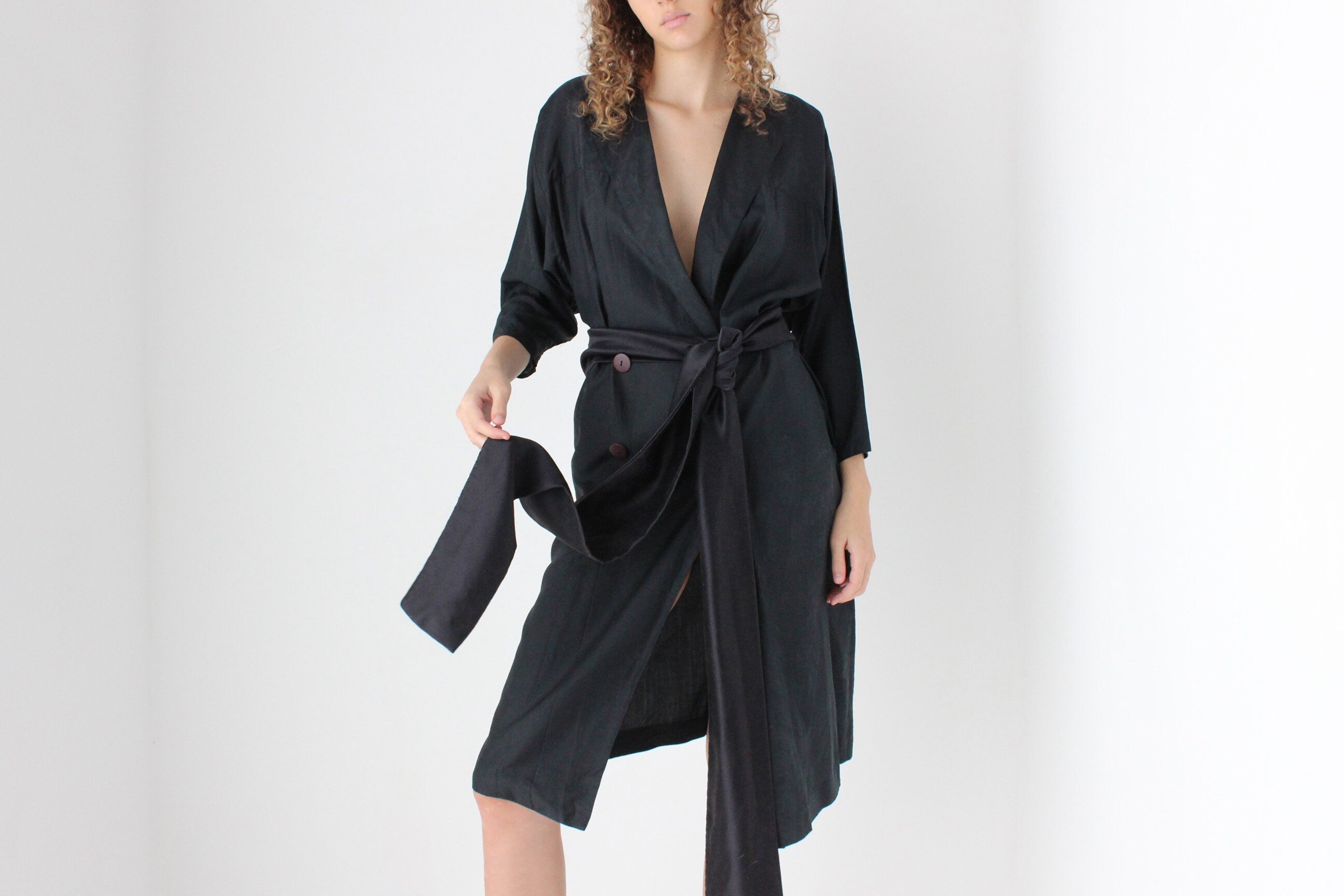 80s Washed Silk Relaxed 'Trench Coat' Dress