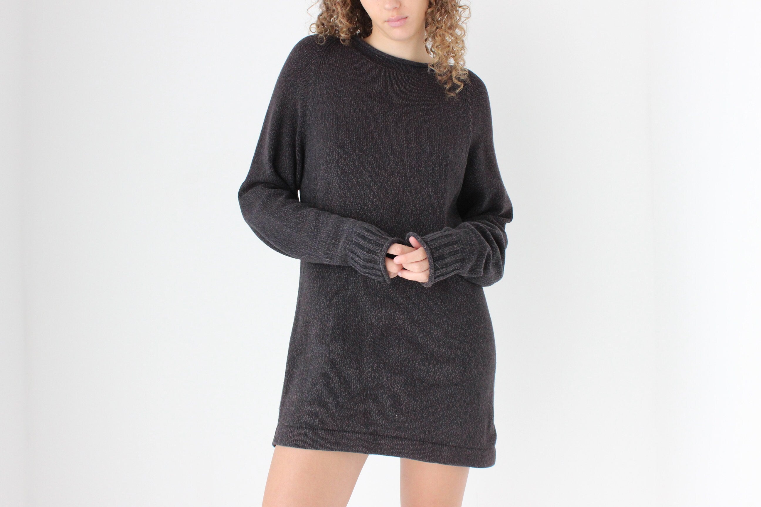 Essential 90s Charcoal Cotton Sweater Dress