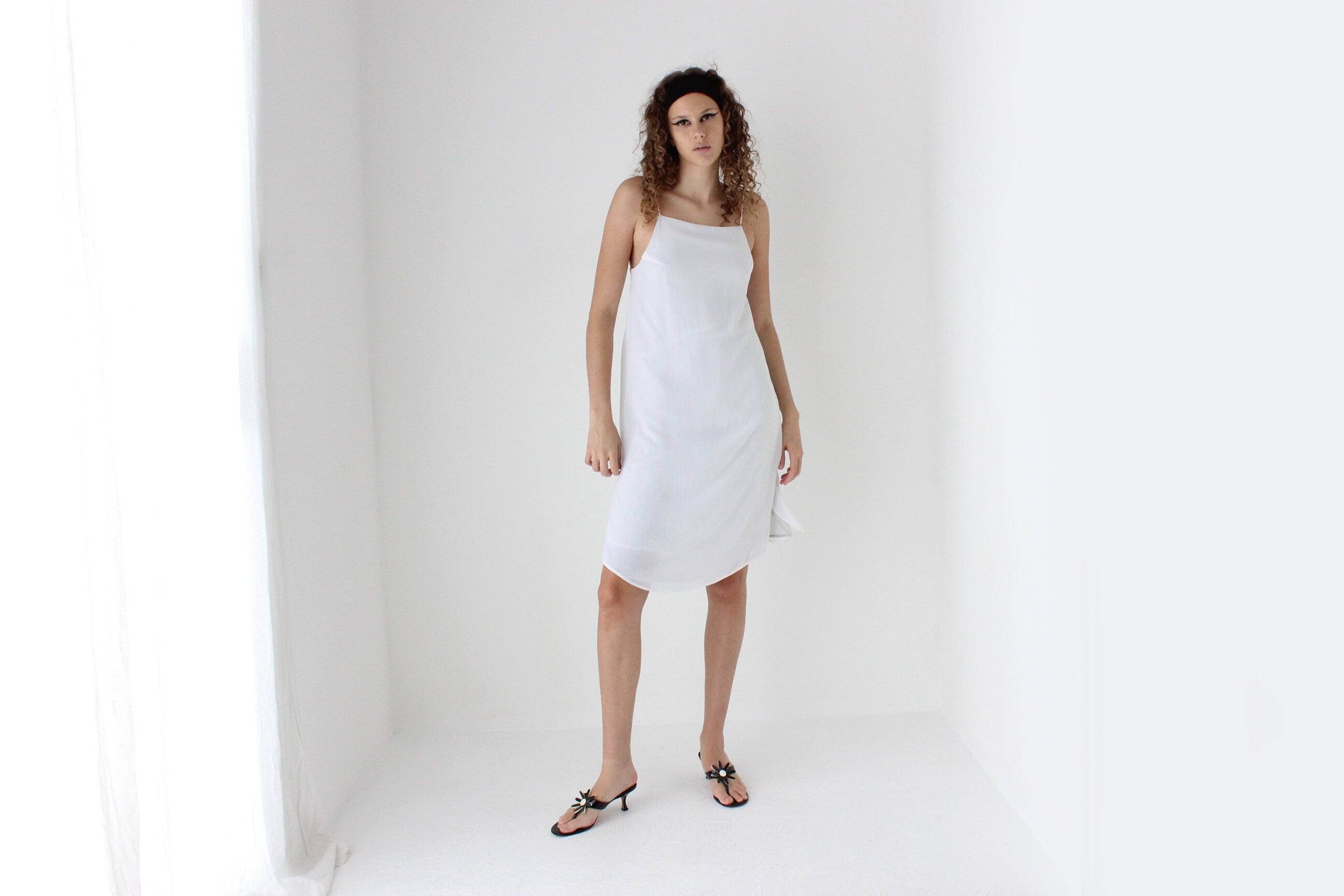 2000s Simple Triple Layered Square Neck Slip Dress