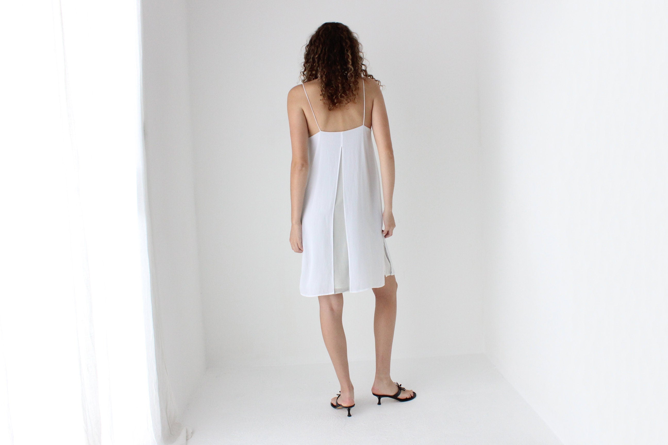 2000s Simple Triple Layered Square Neck Slip Dress