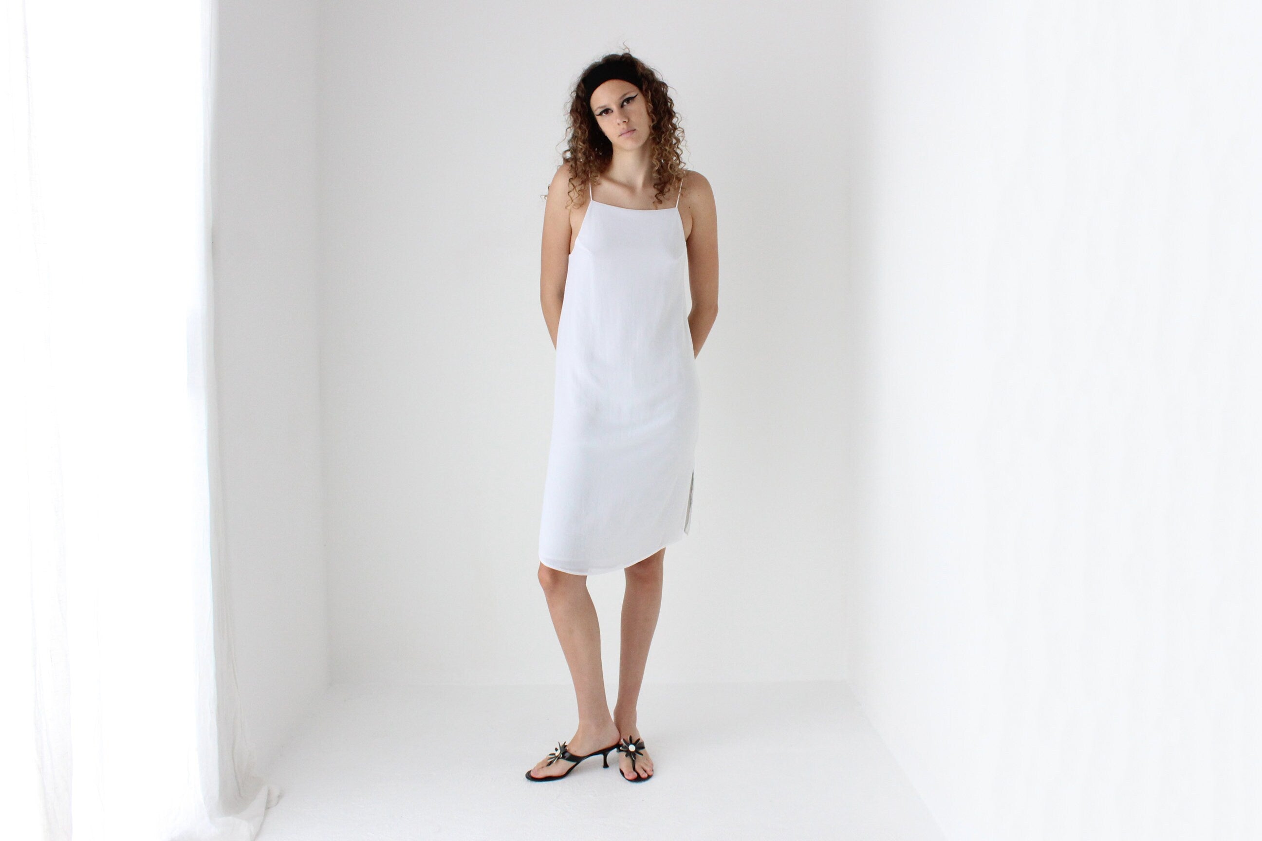 2000s Simple Triple Layered Square Neck Slip Dress