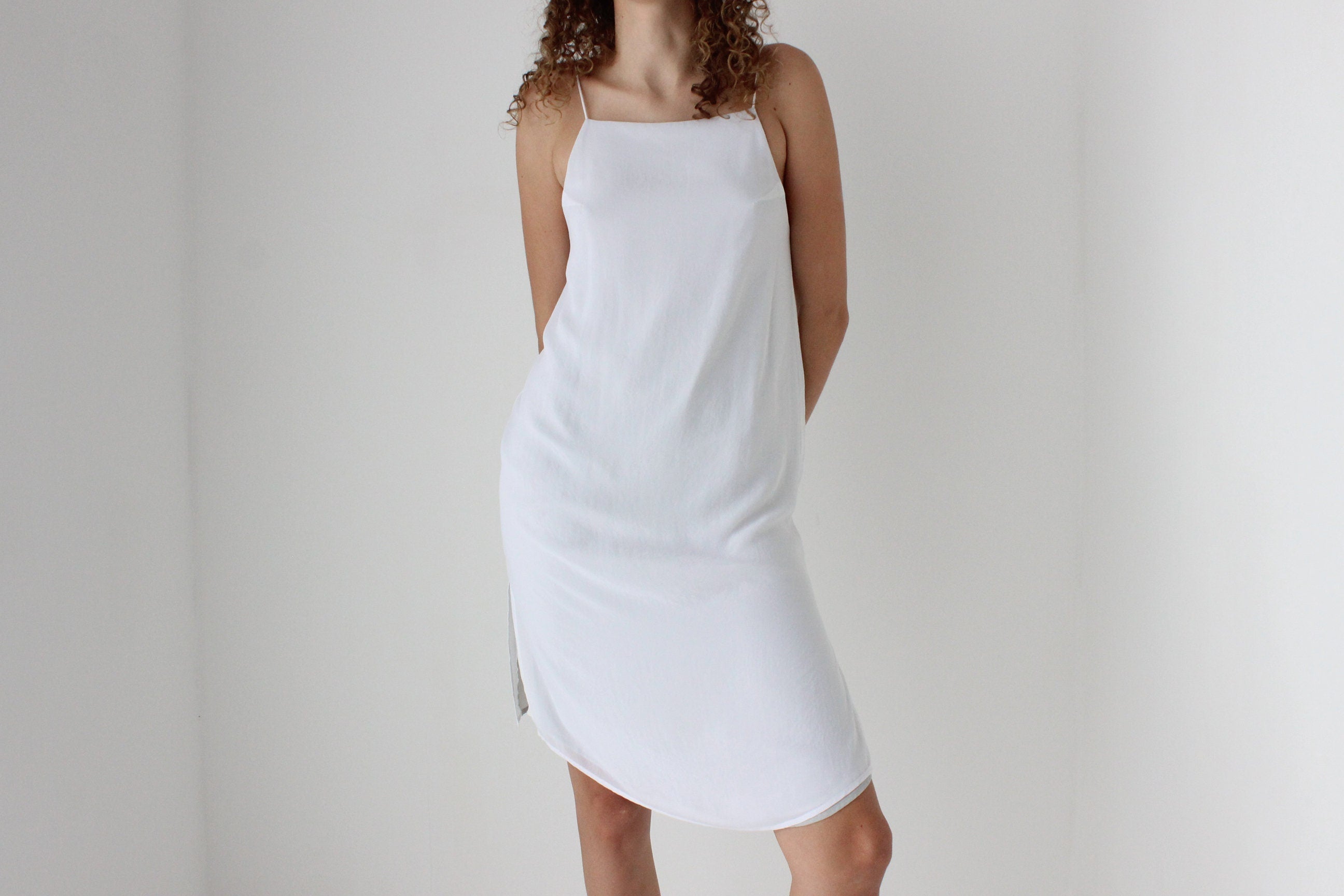 2000s Simple Triple Layered Square Neck Slip Dress