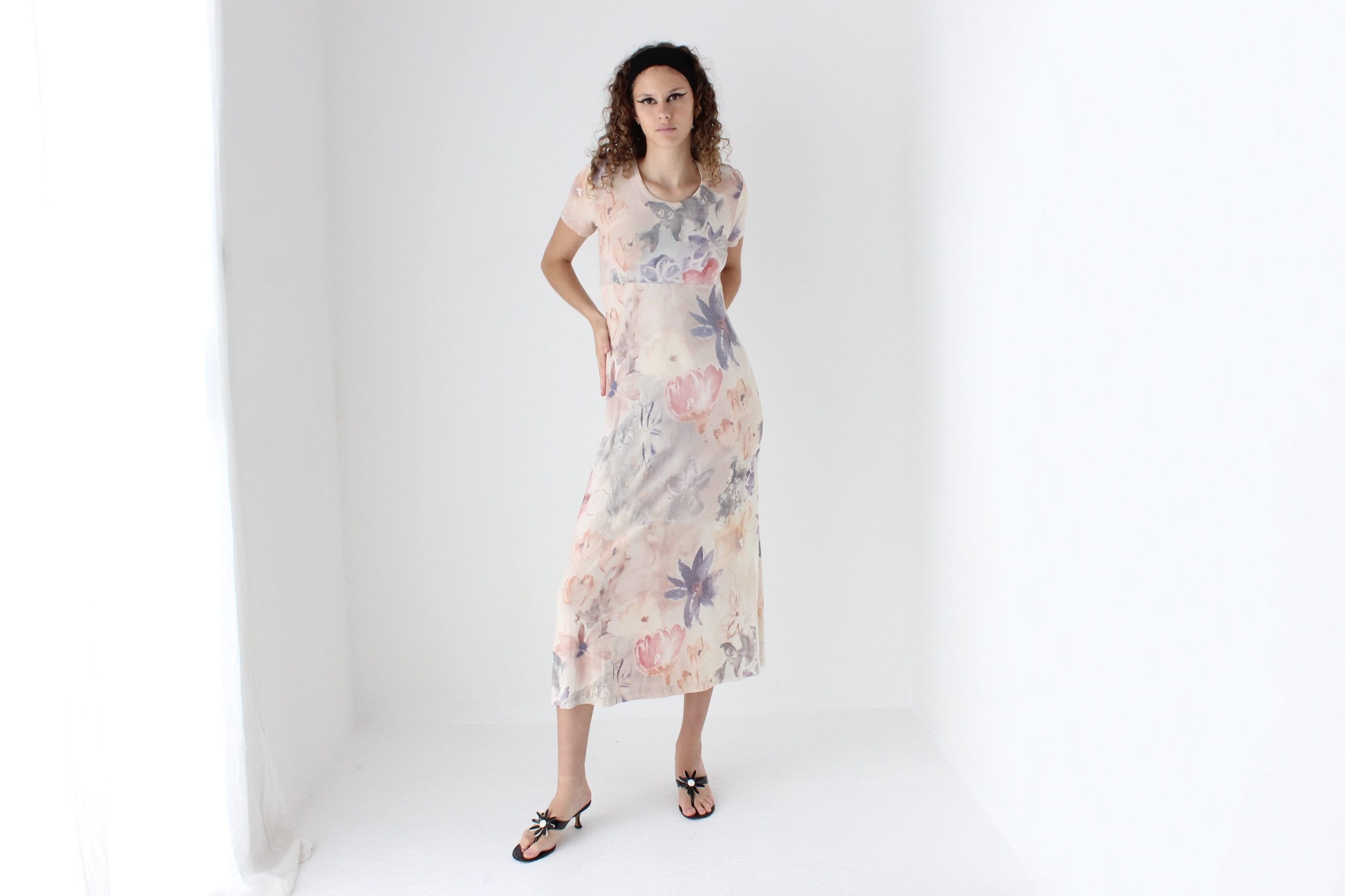 90s Slinky Watercolour Pastel Tee Dress