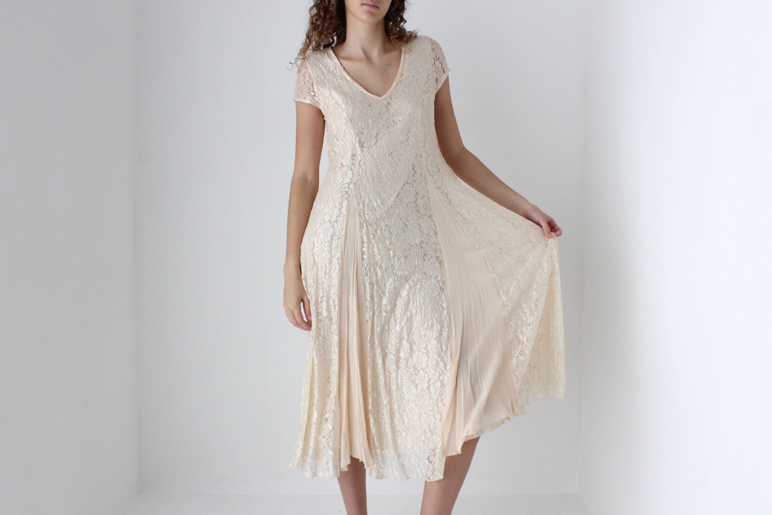 Y2K Romantic Peasant Cottagecore V Neck Summer Dress