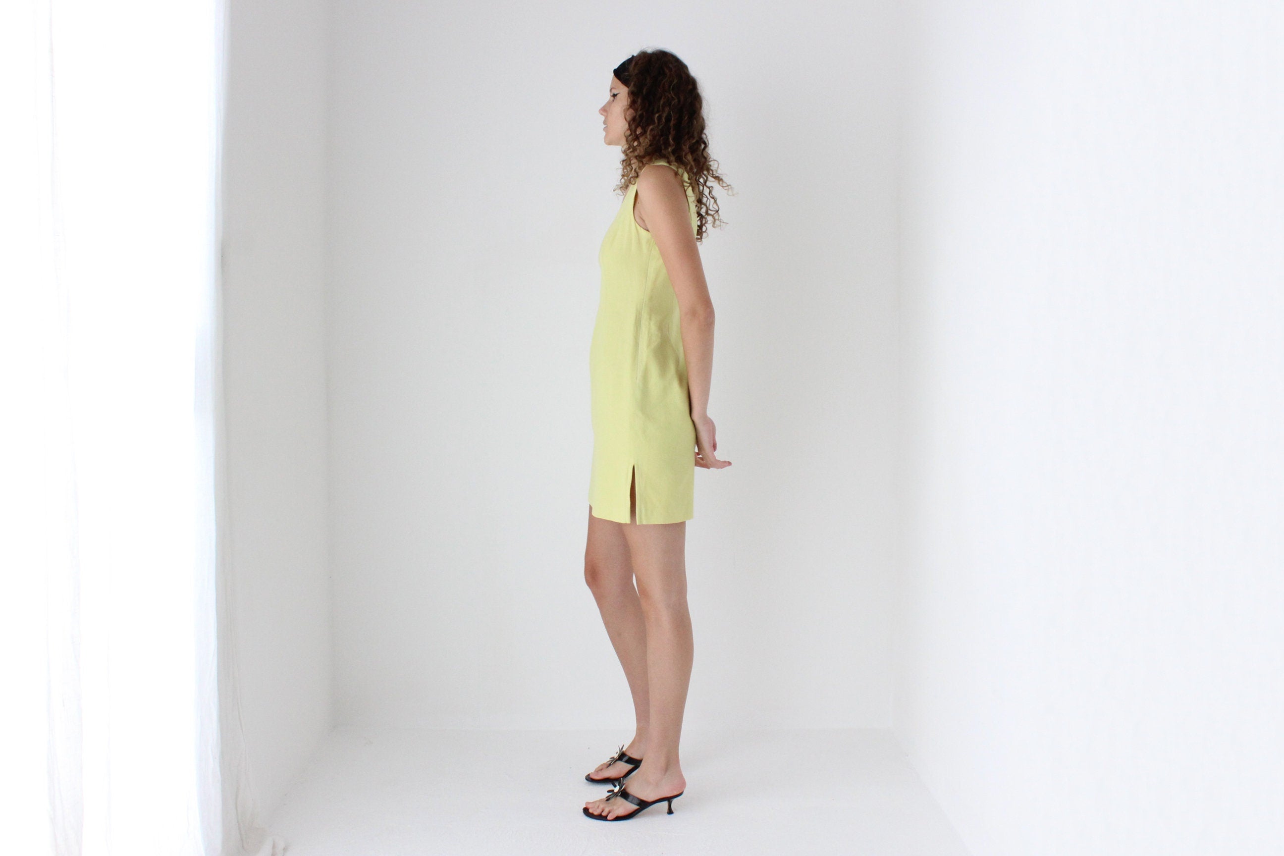 90s Acidic Lemon Yellow Mini Summer Shift Dress