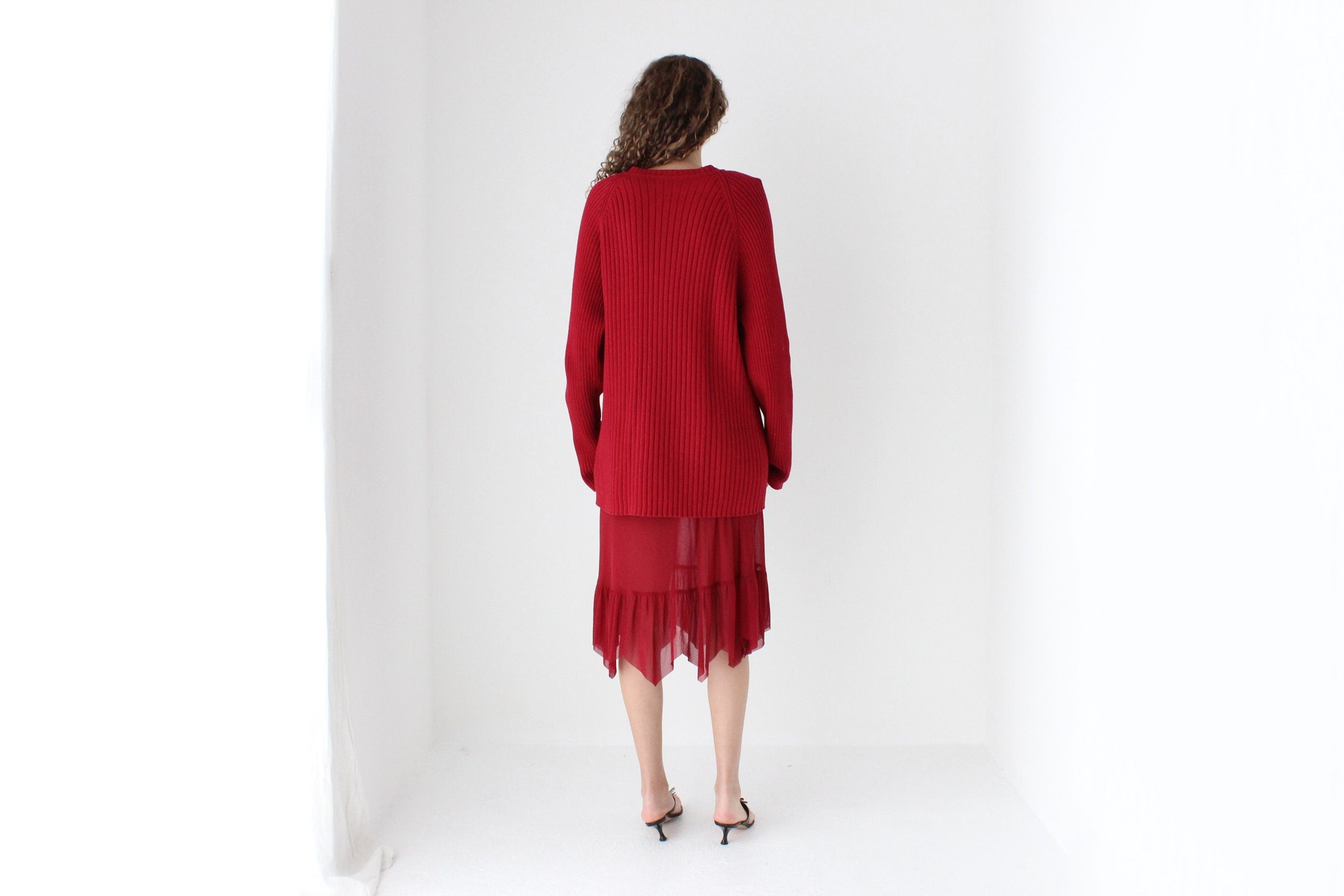 90s Pure Cotton Ribbed Knit Oversized Sweater Dress