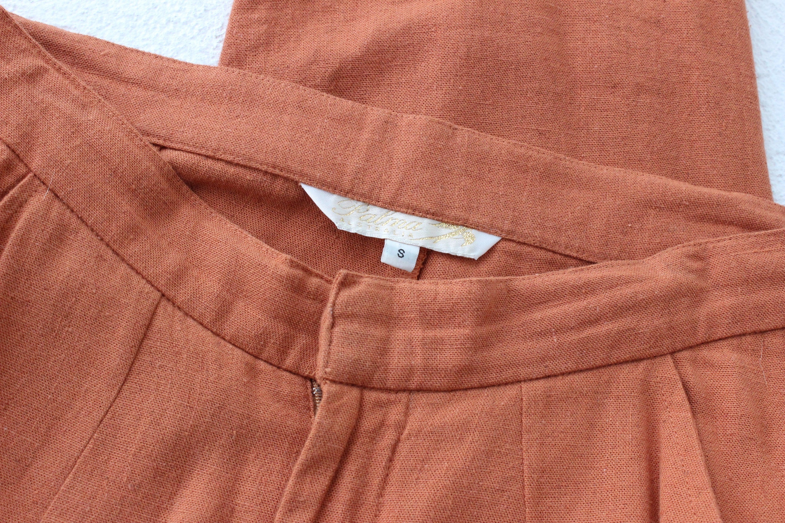 90s Terracotta Woven Linen Pant Suit