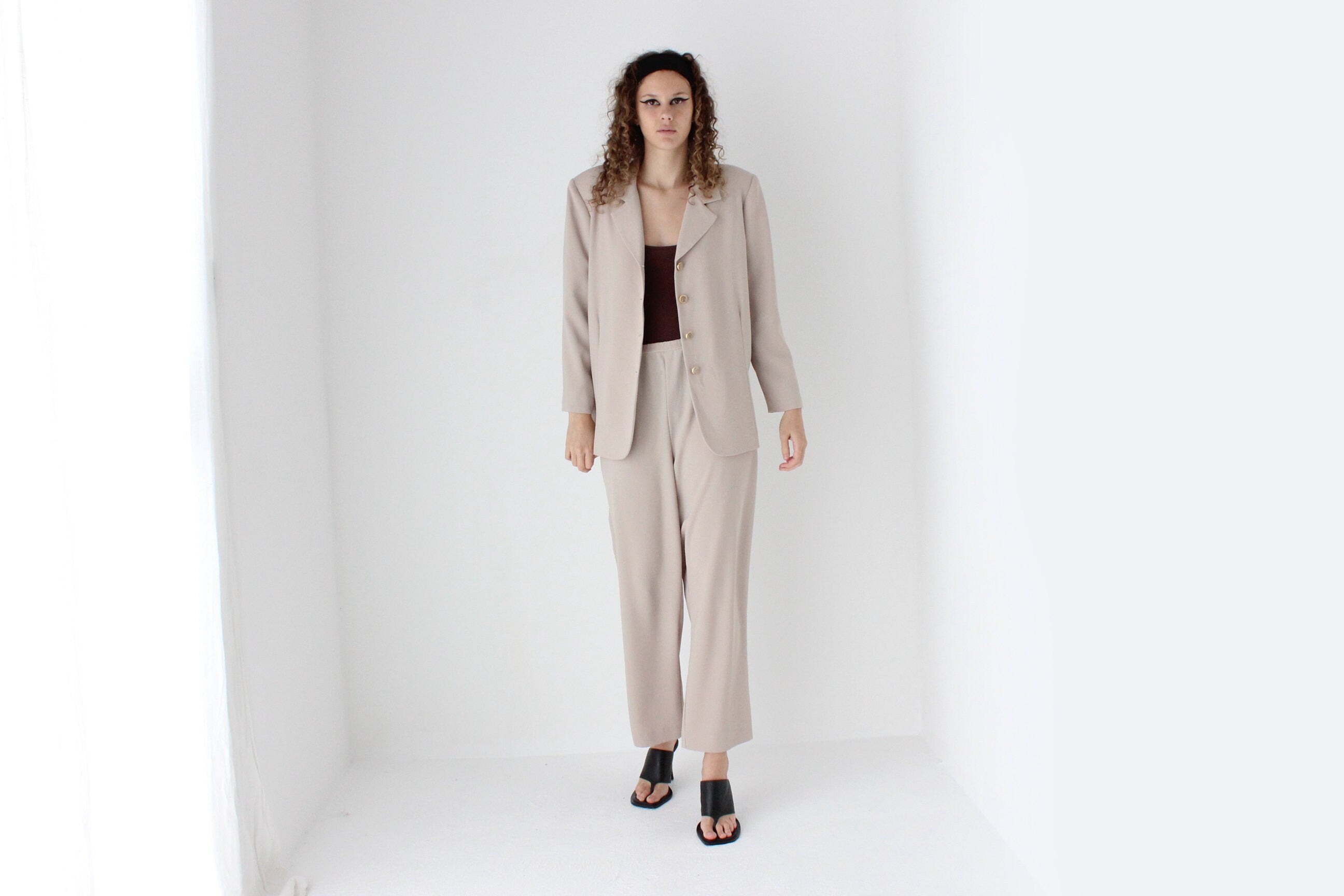 90s Neutral Oversized Boxy Two Piece Pant Suit