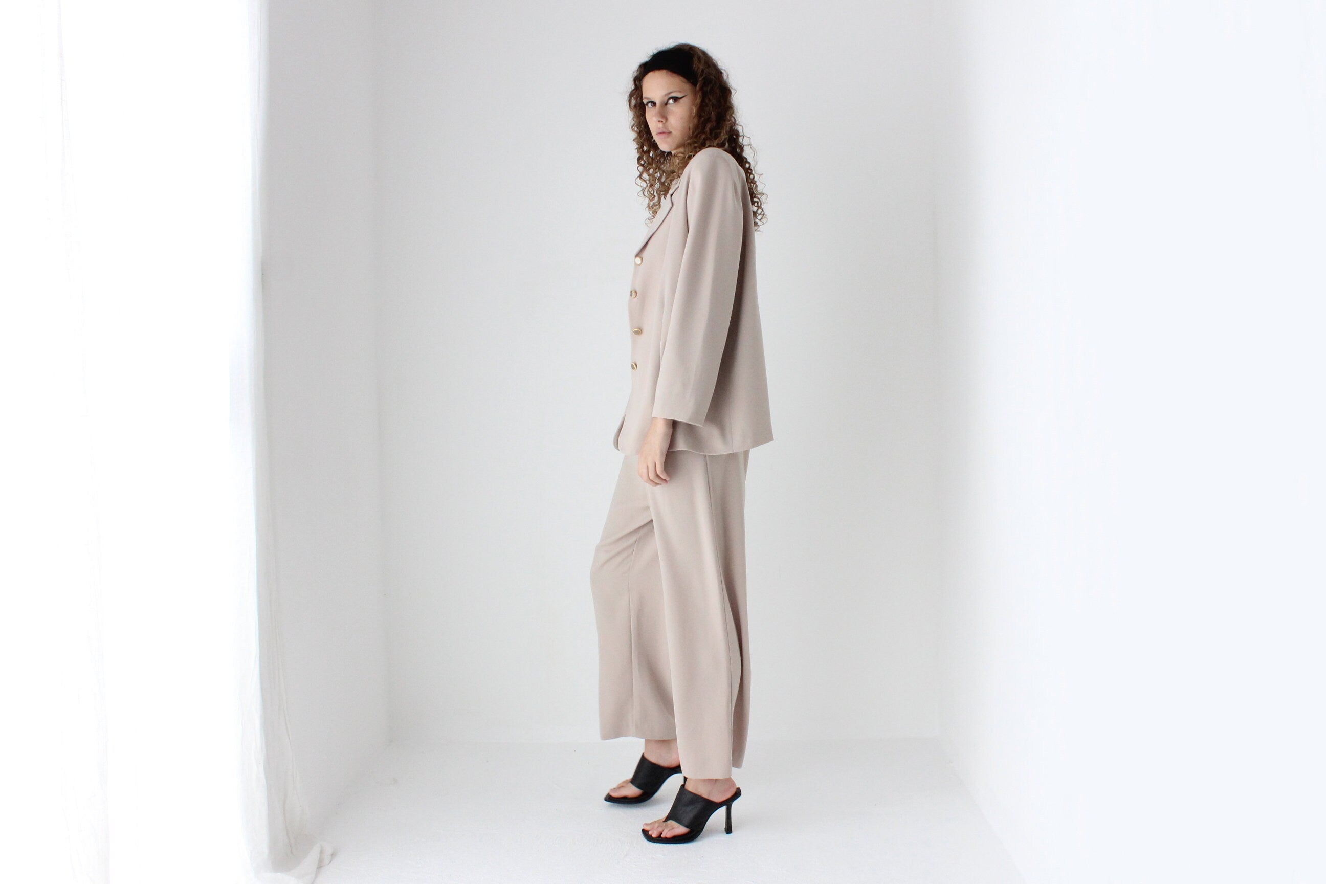 90s Neutral Oversized Boxy Two Piece Pant Suit