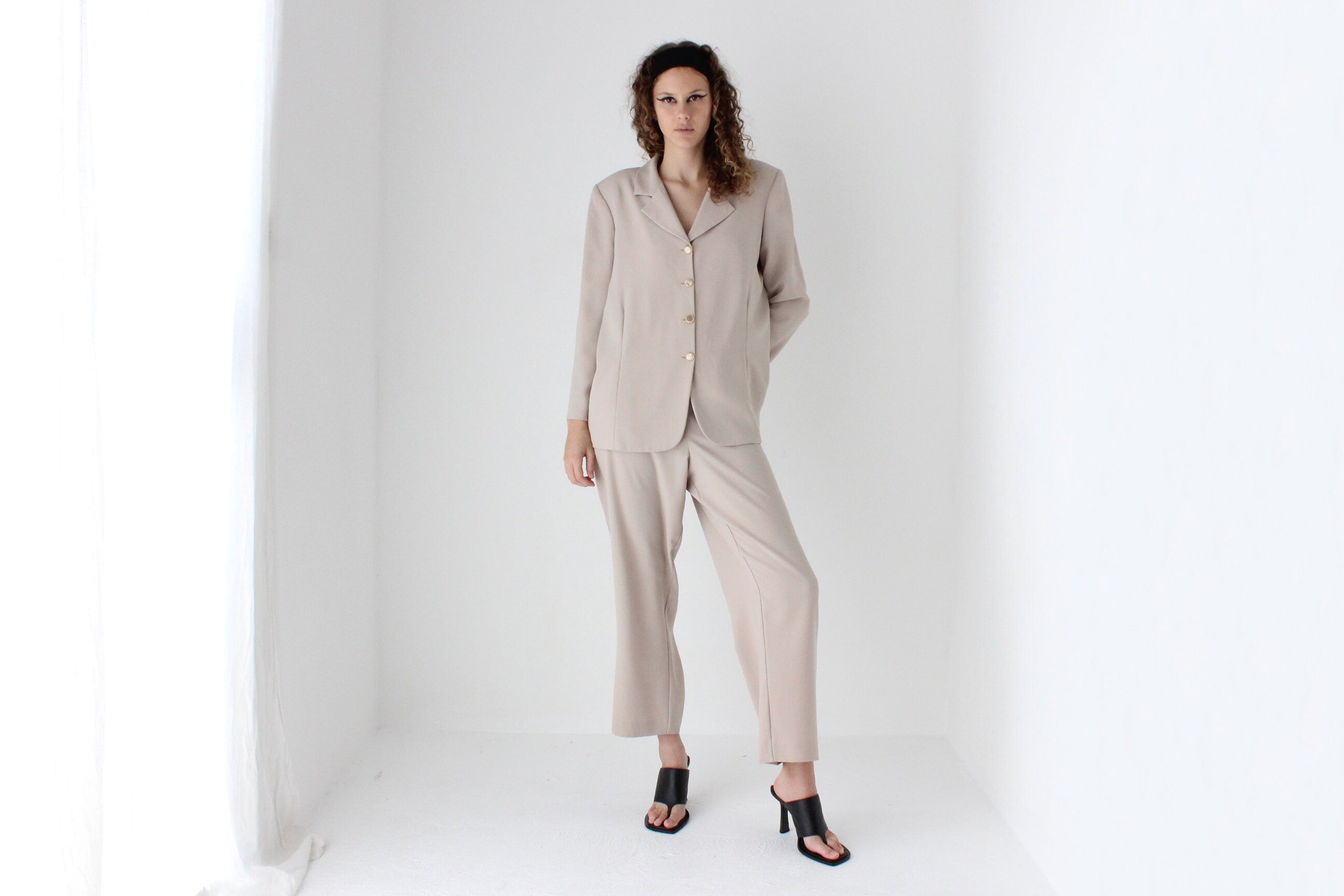 90s Neutral Oversized Boxy Two Piece Pant Suit