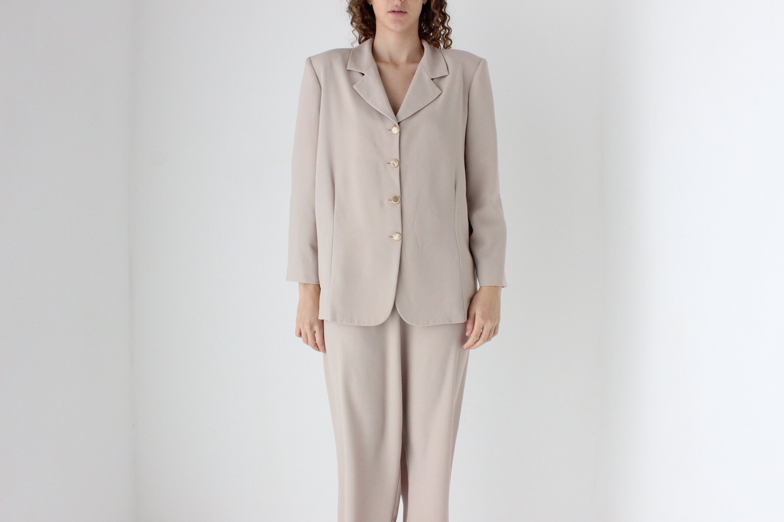 90s Neutral Oversized Boxy Two Piece Pant Suit