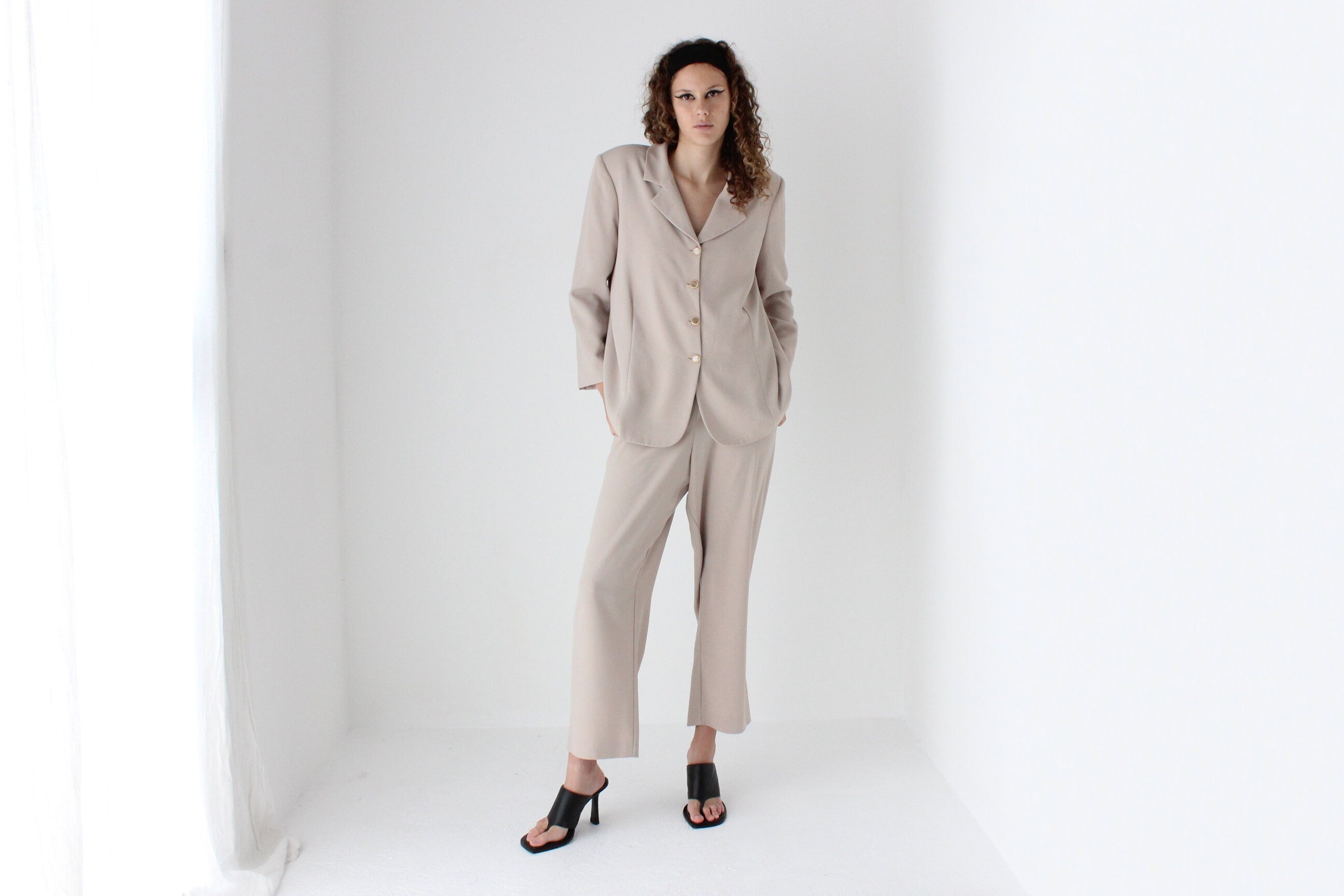 90s Neutral Oversized Boxy Two Piece Pant Suit