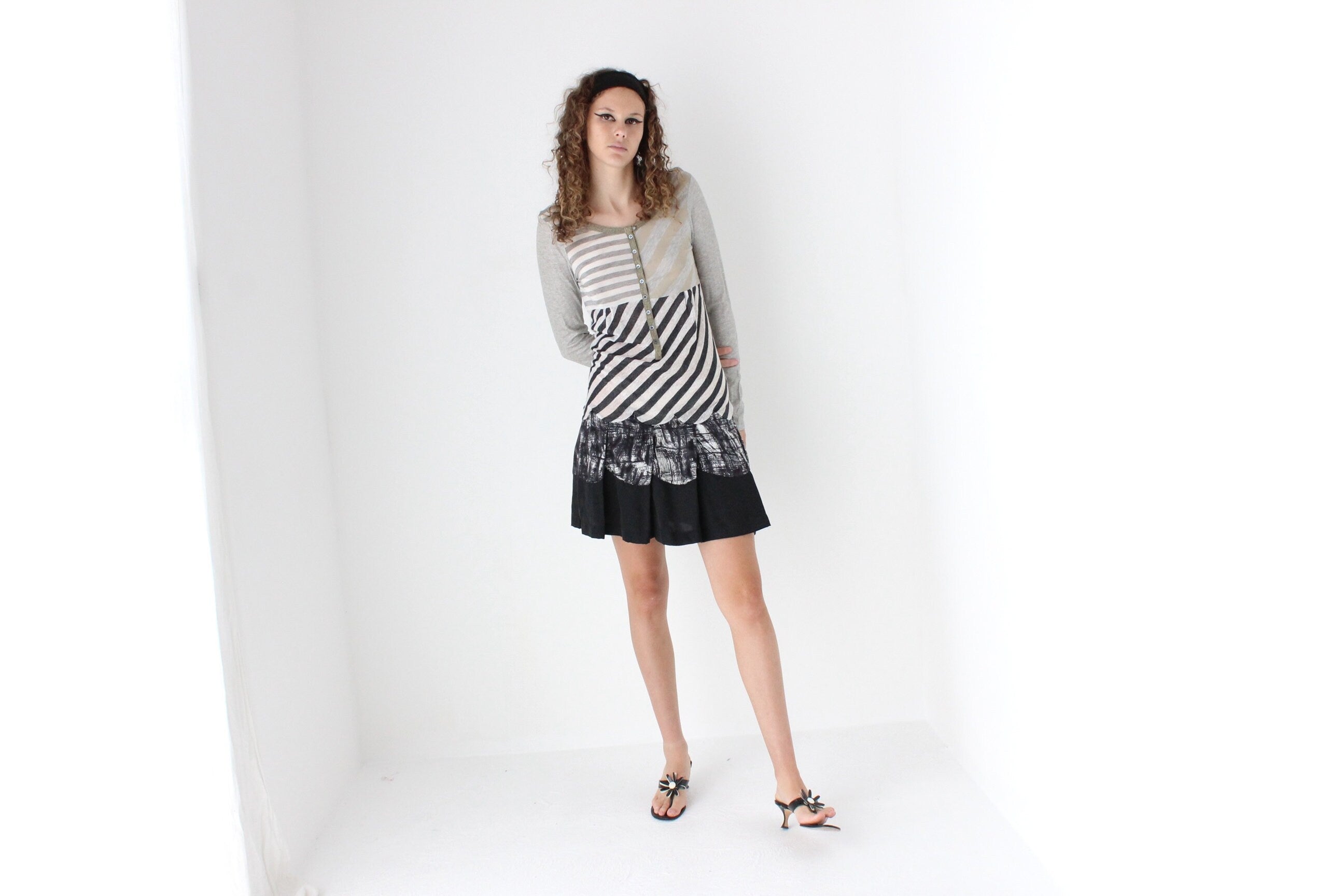 Y2K CUSTO BARCELONA Unusual Striped Pastiche Dress