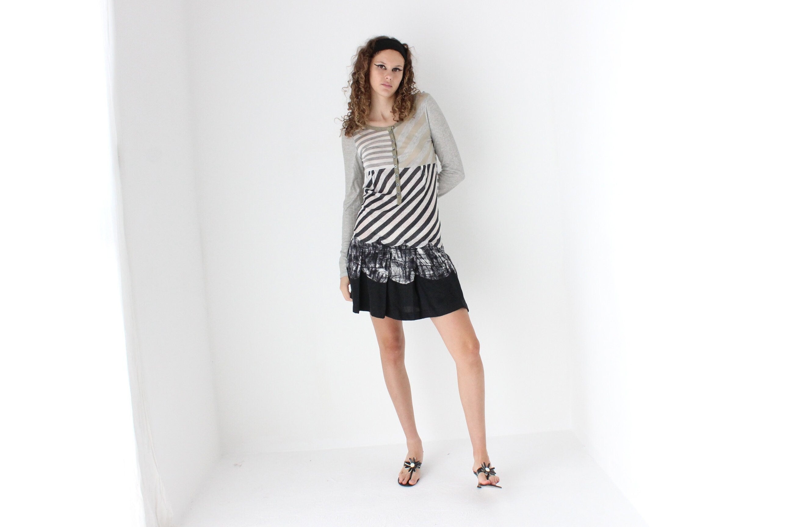 Y2K CUSTO BARCELONA Unusual Striped Pastiche Dress