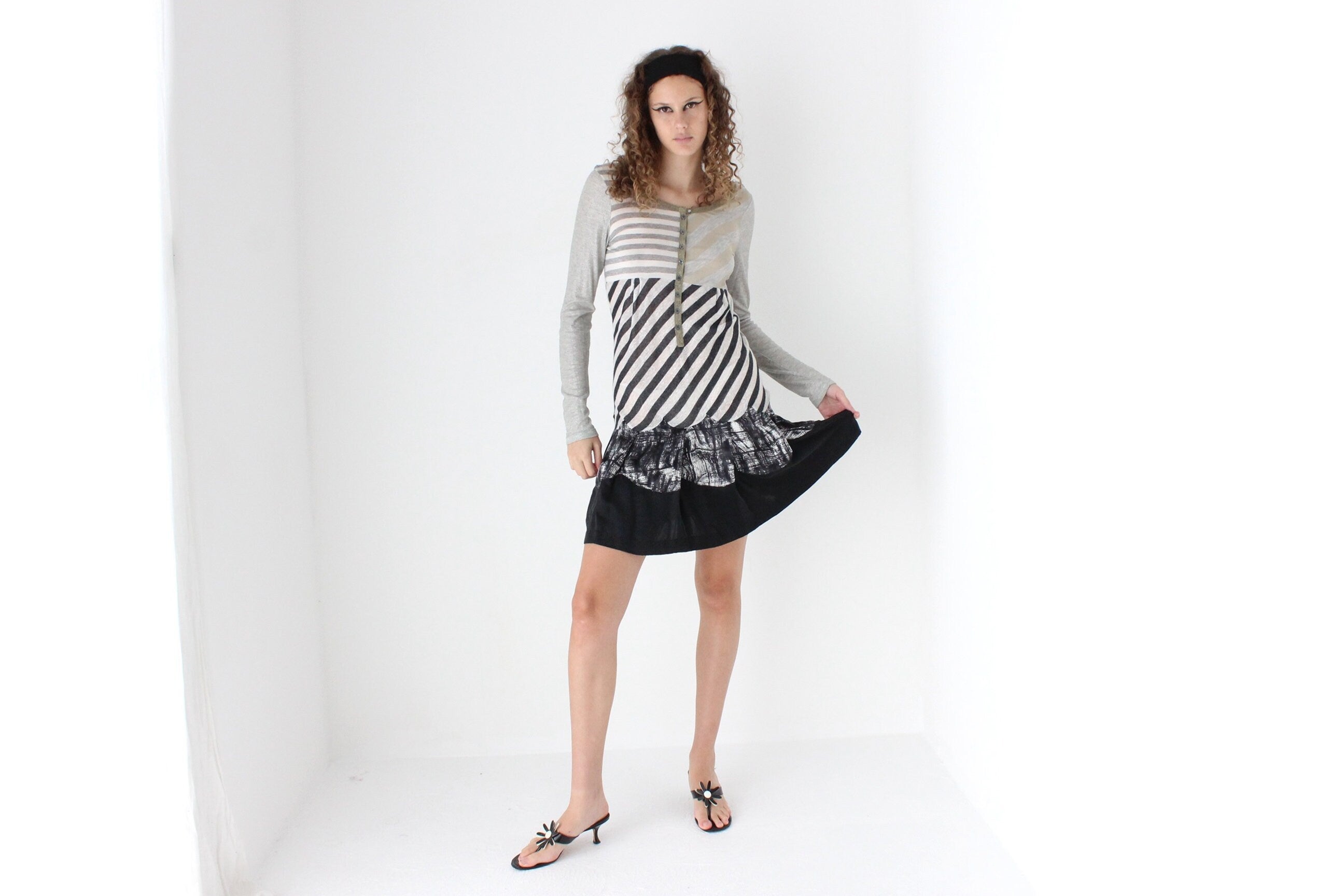 Y2K CUSTO BARCELONA Unusual Striped Pastiche Dress