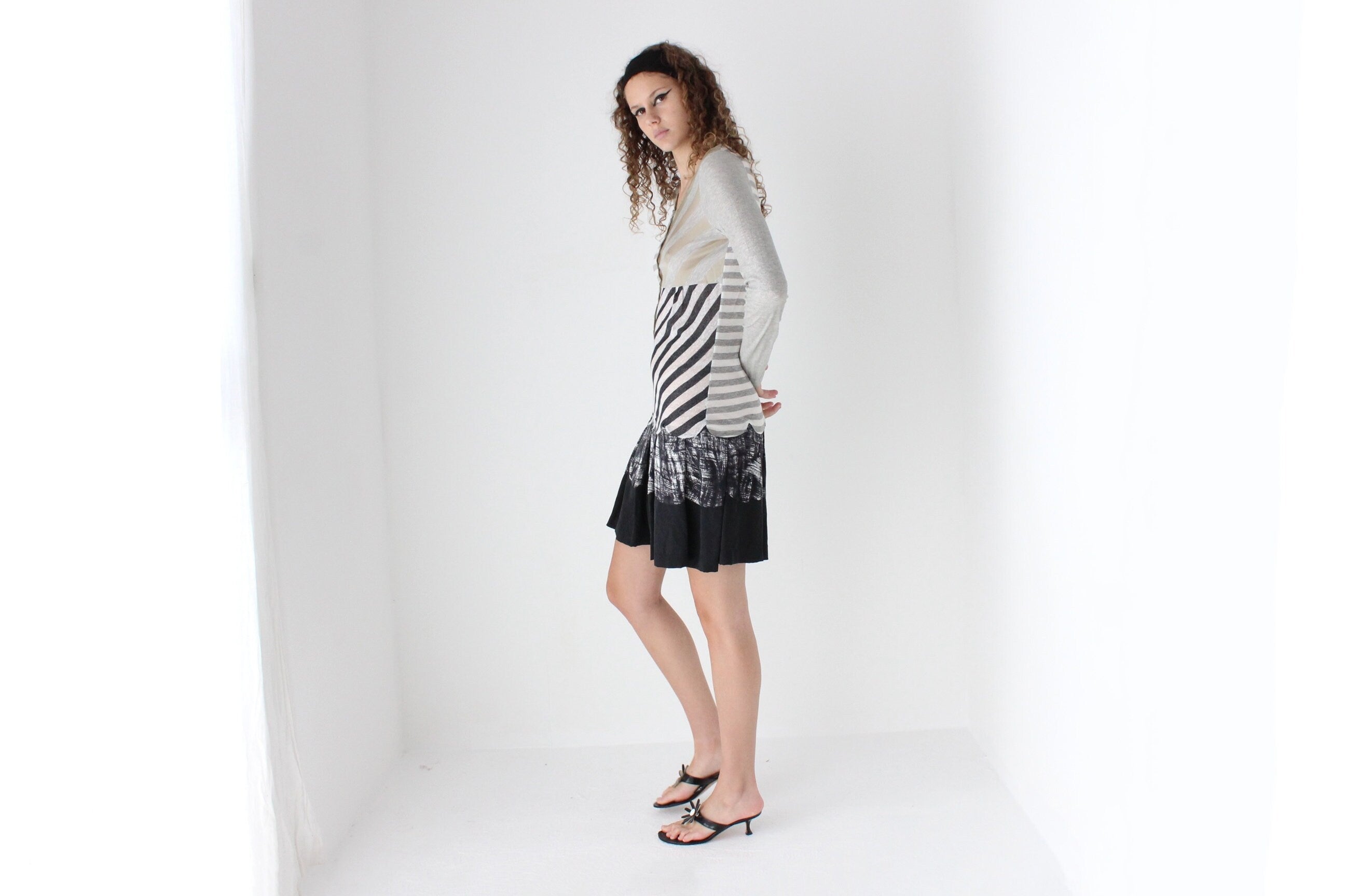 Y2K CUSTO BARCELONA Unusual Striped Pastiche Dress