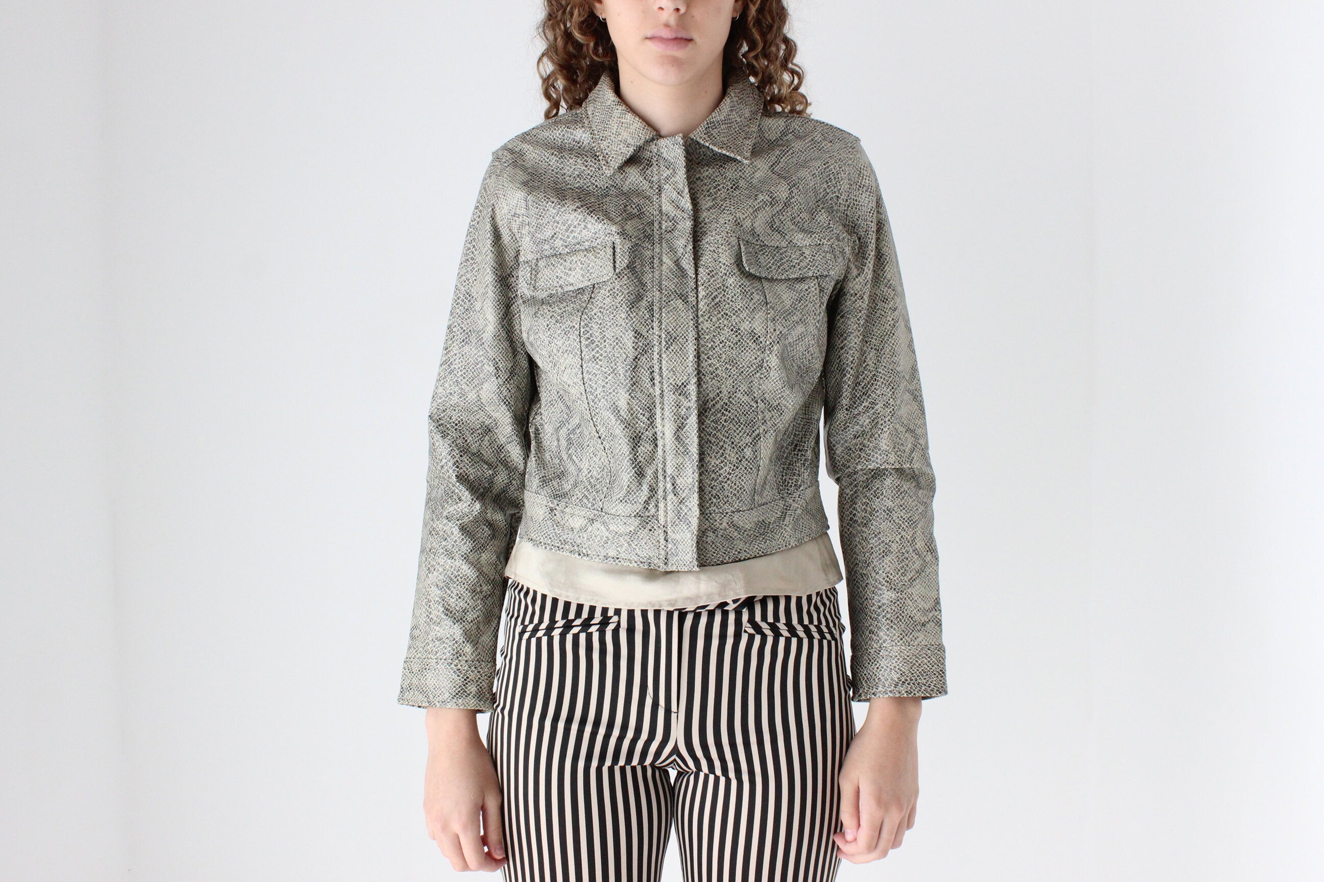 90s Vinyl Snakeskin Boxy Jacket