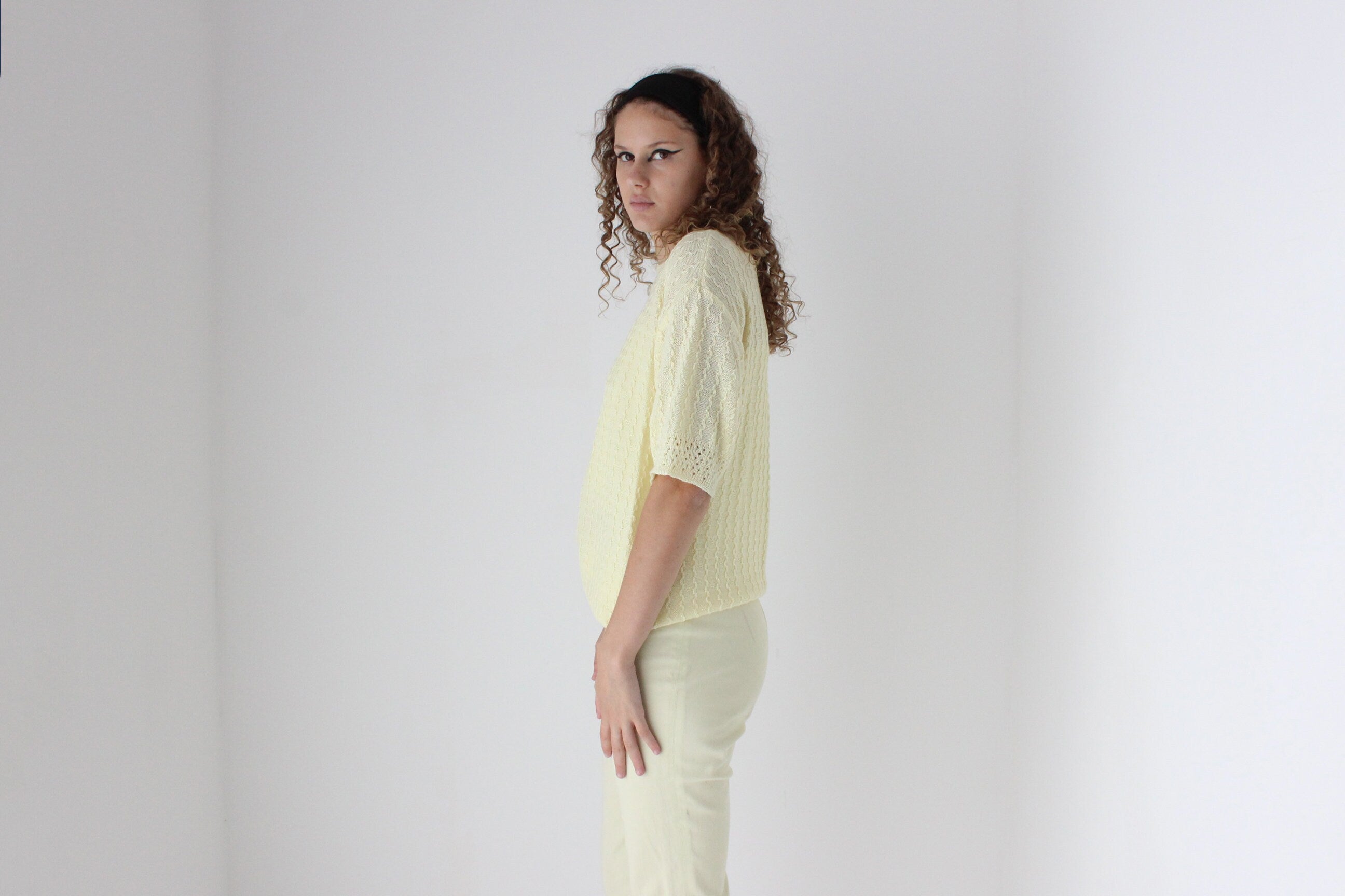 80s Pastel Lemon Yellow Knit Slouch Tee