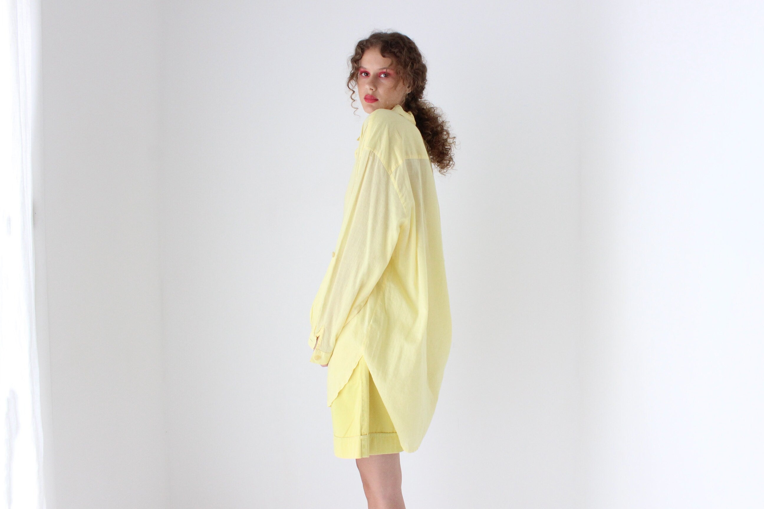 80s European Lemon Yellow Cotton Knee Length Shorts