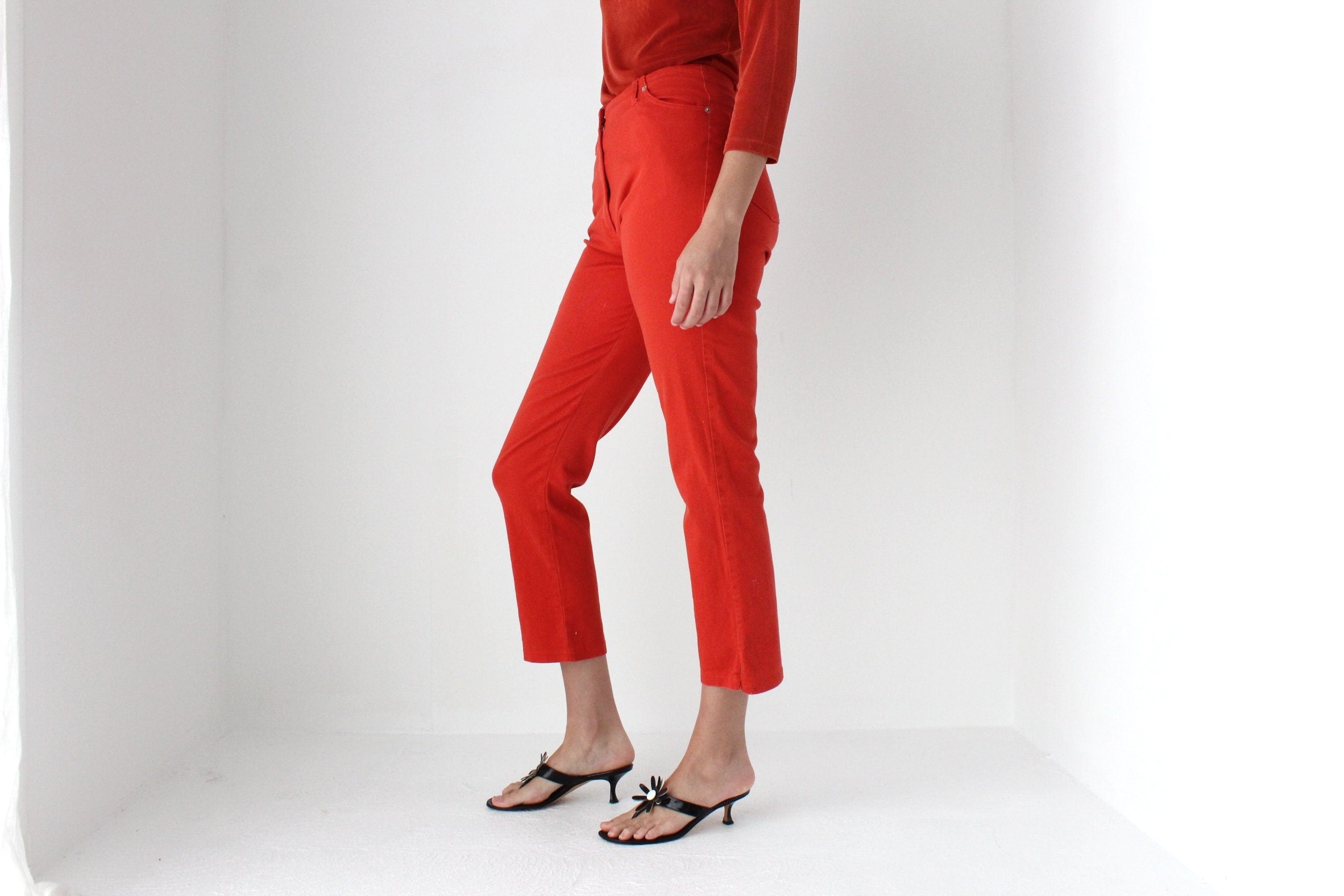 90s Rust Orange Stretch Cropped Denim Jeans
