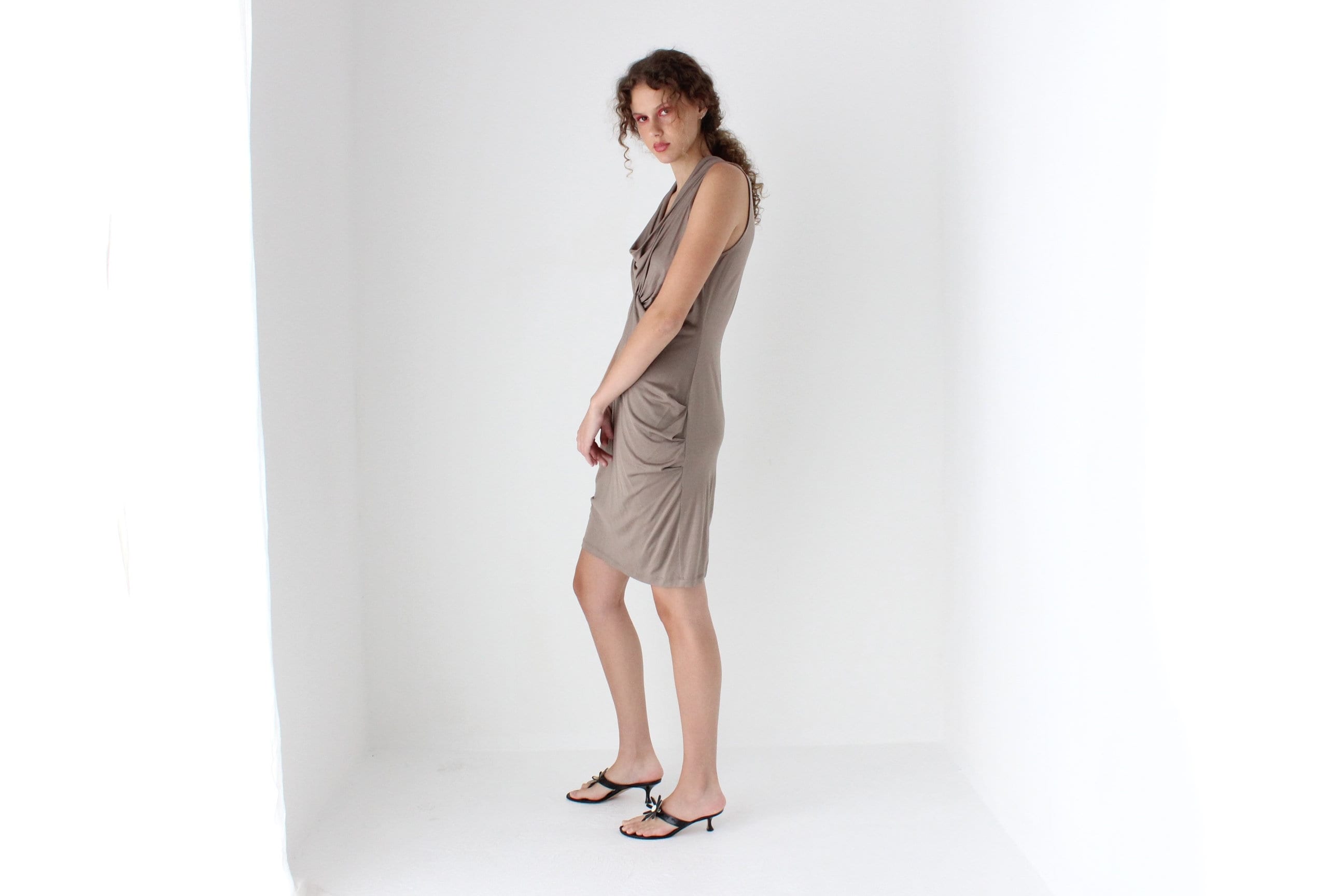 Y2K Spun Silk Gathered / Textured Origami Mini Dress