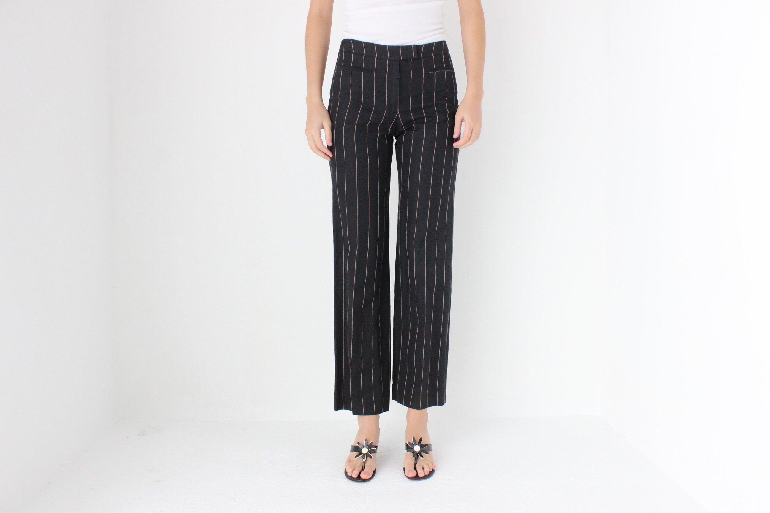 90s 'Dolce & Gabbana Basic' Pinstripe Linen Trousers