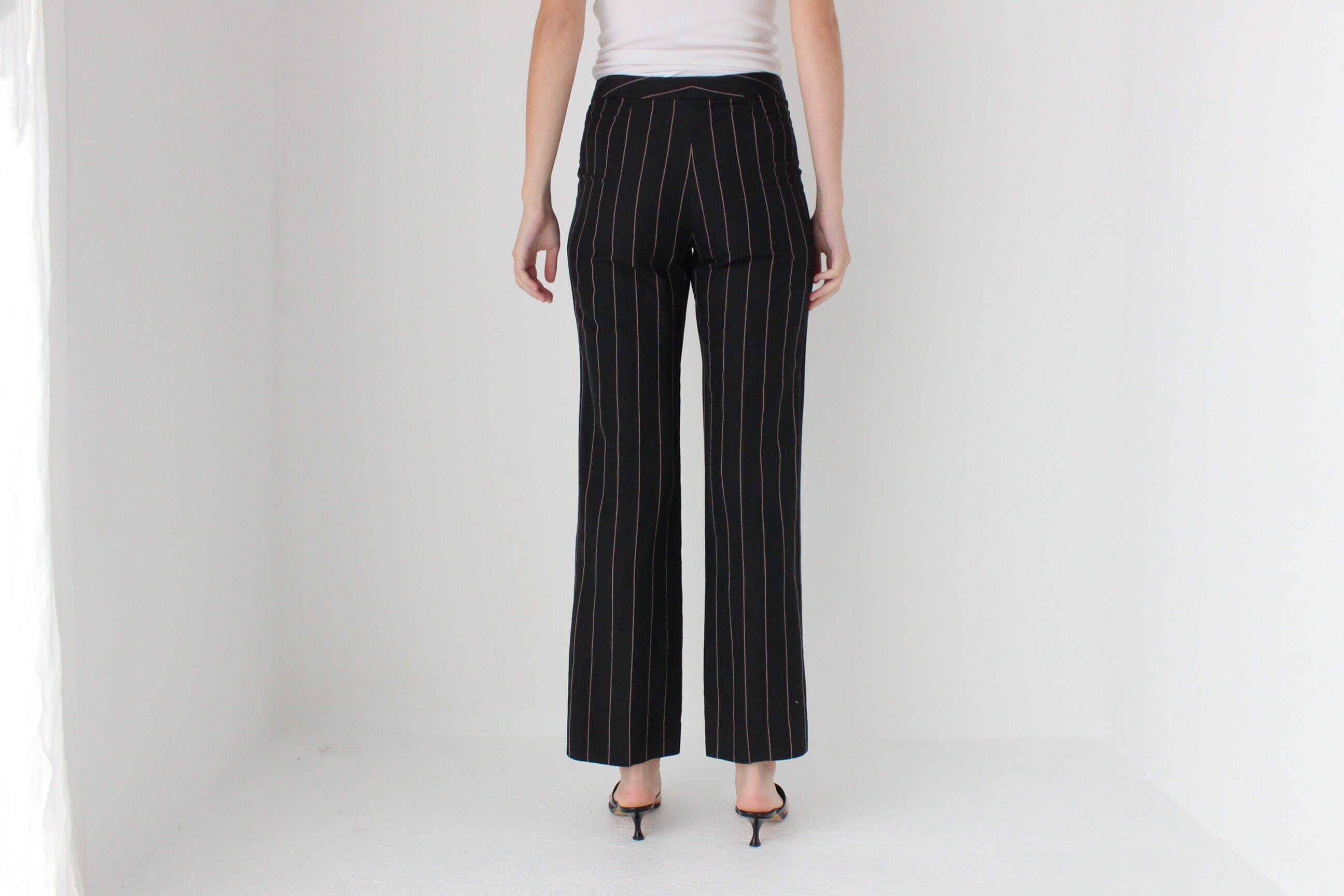 90s 'Dolce & Gabbana Basic' Pinstripe Linen Trousers