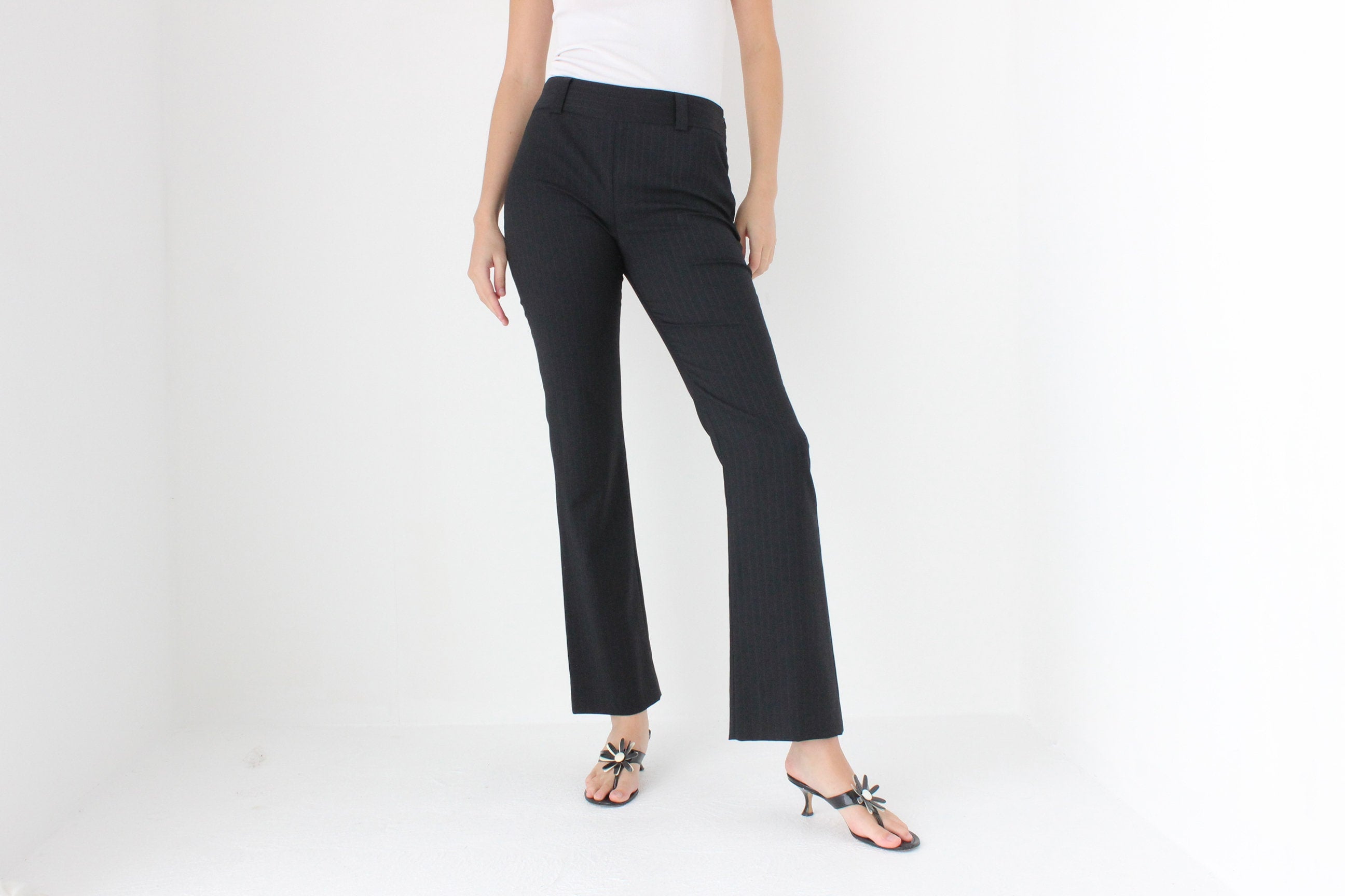 Y2K D&G Sexy Fitted Wool Pinstripe Bootcut Trousers